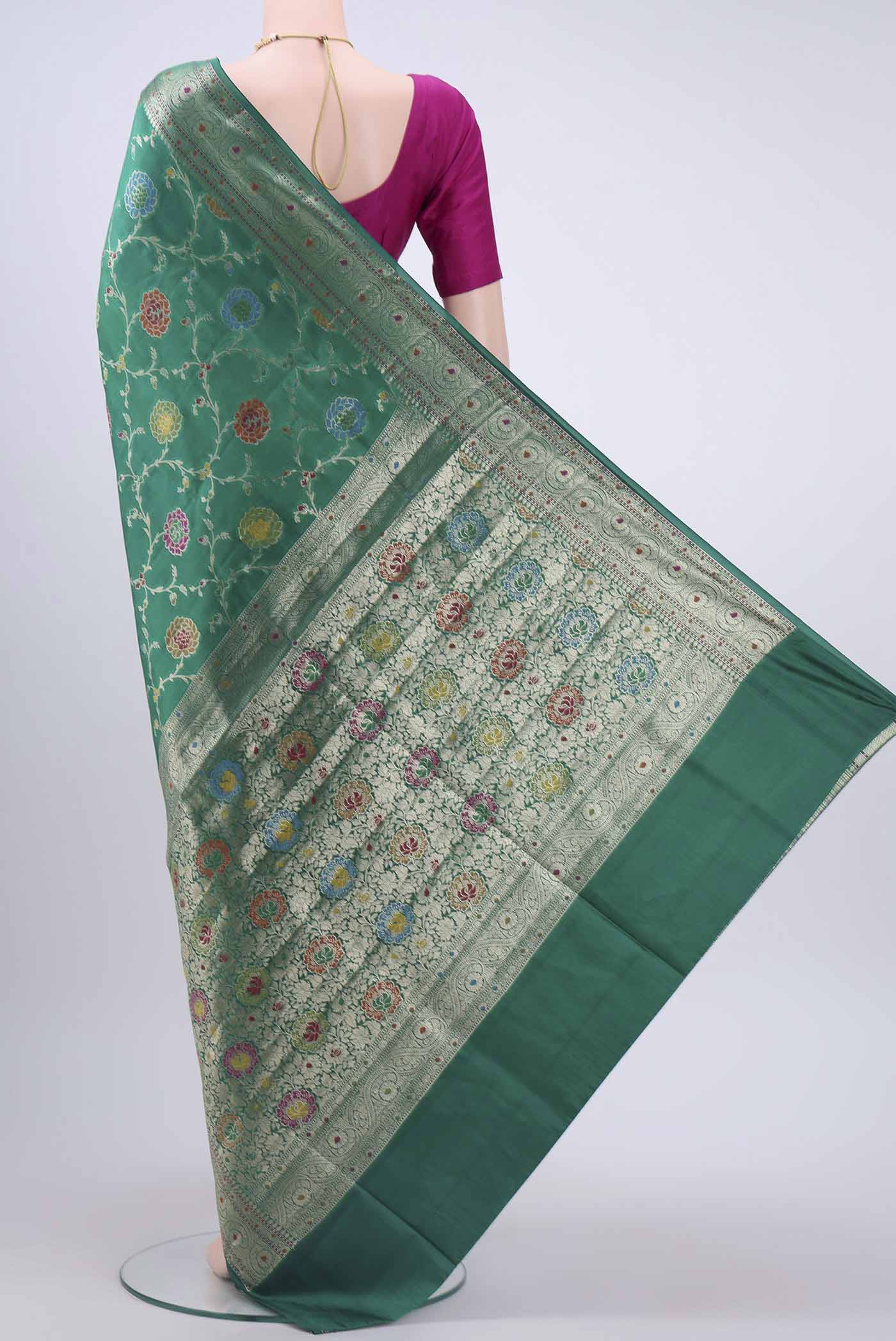 Green Banarasi Raw Silk Saree - Image 3