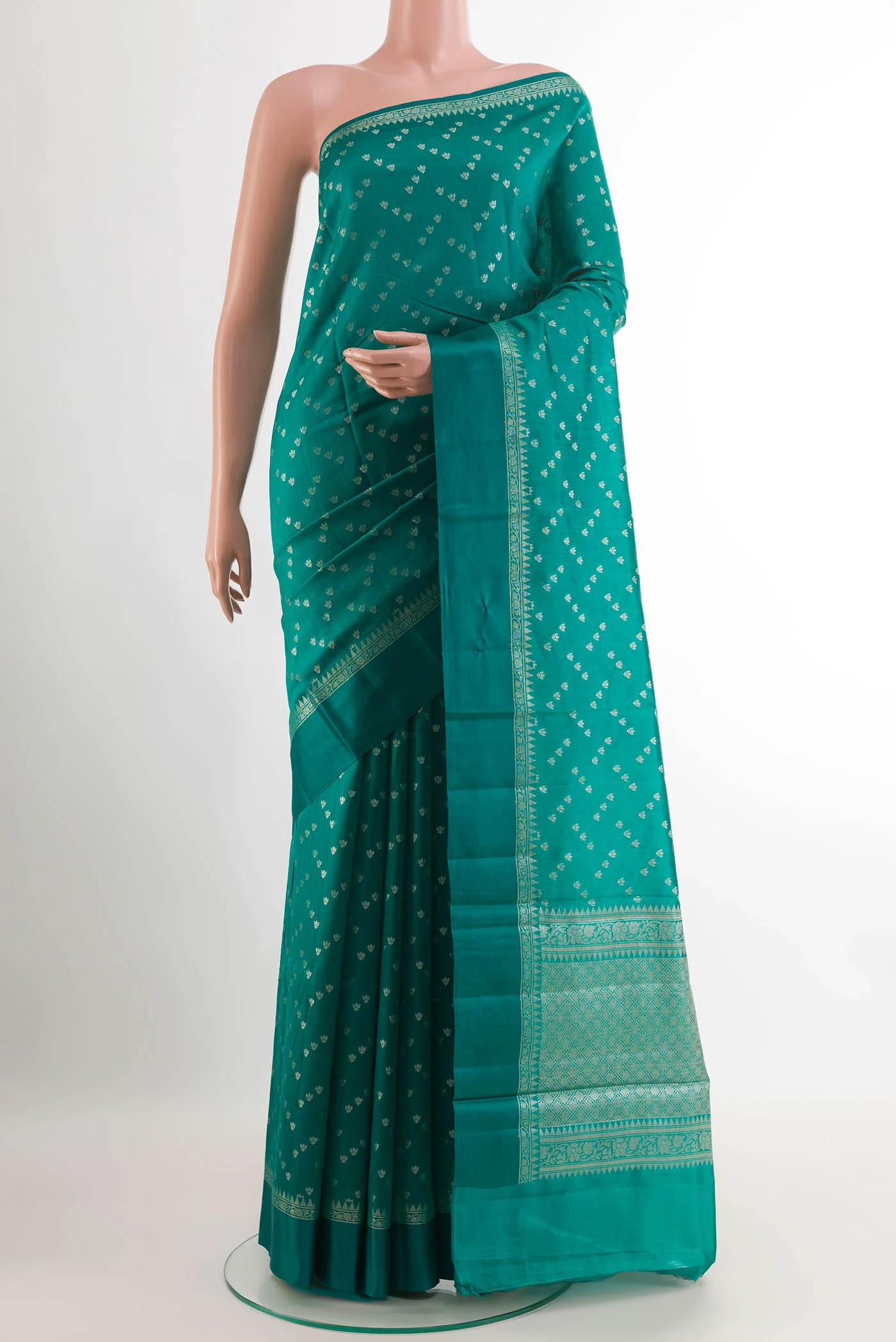 Sea Green Banarasi Raw Silk Saree