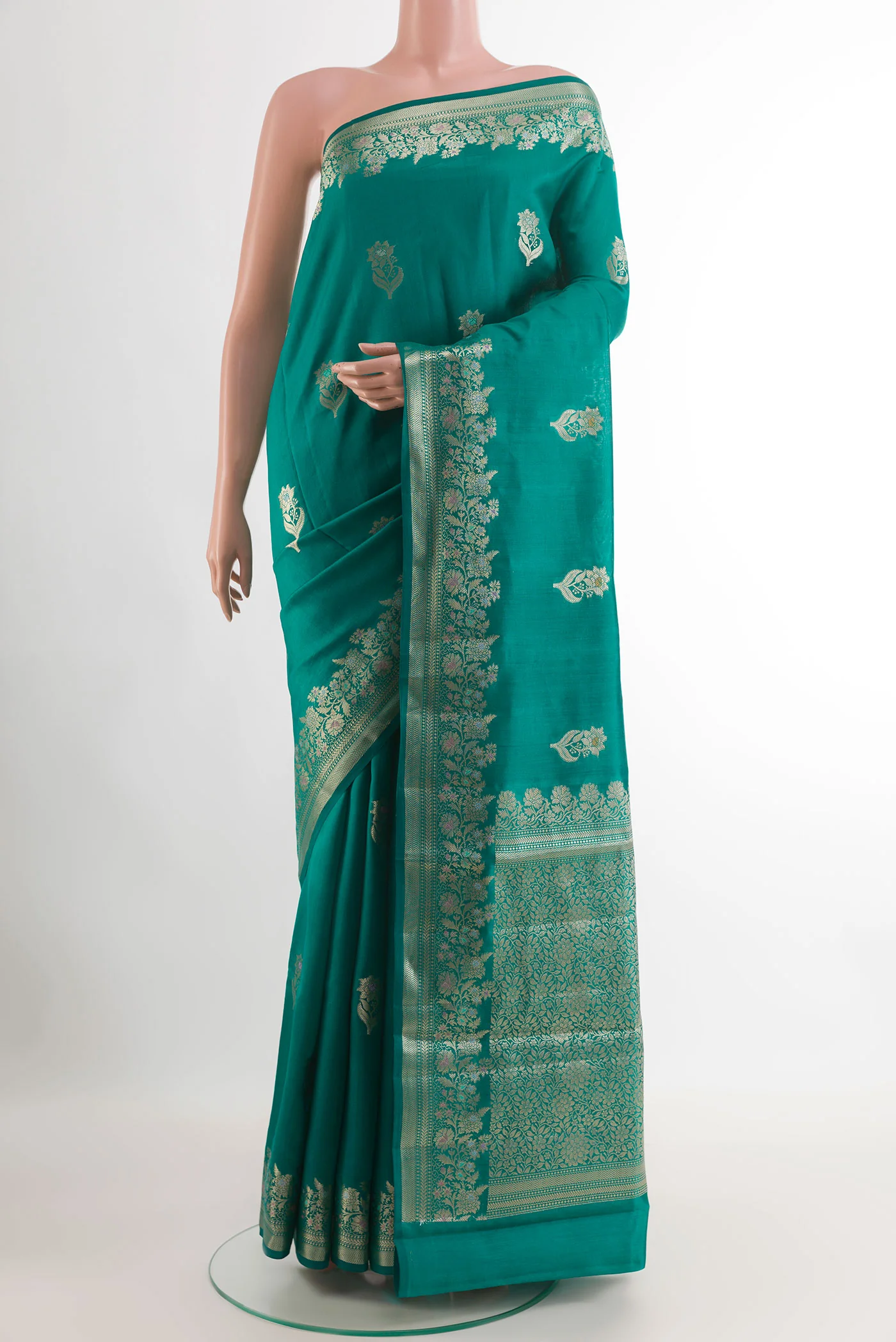 Sea Green Banarasi Raw Silk Saree