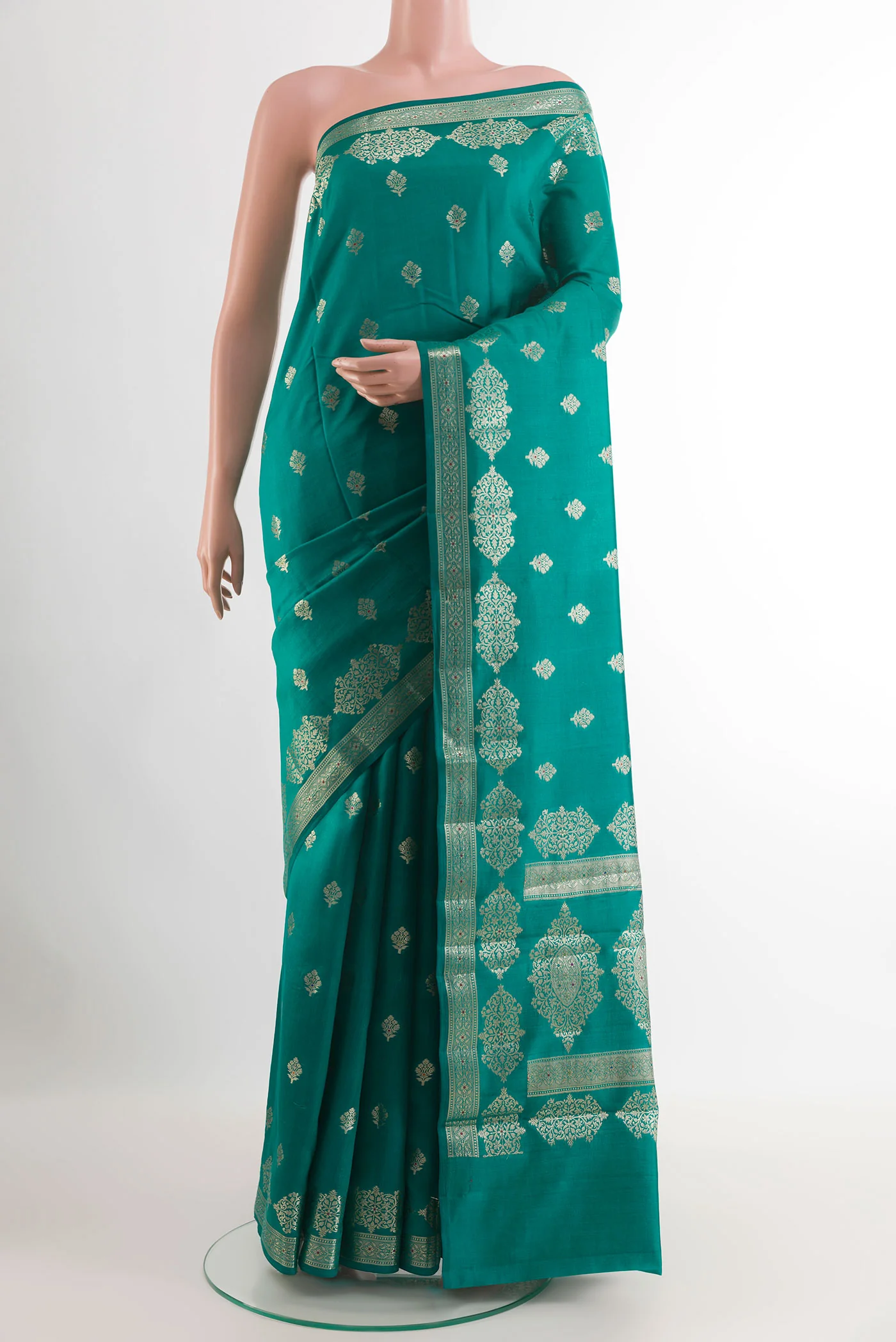 Sea Green Banarasi Raw Silk Saree