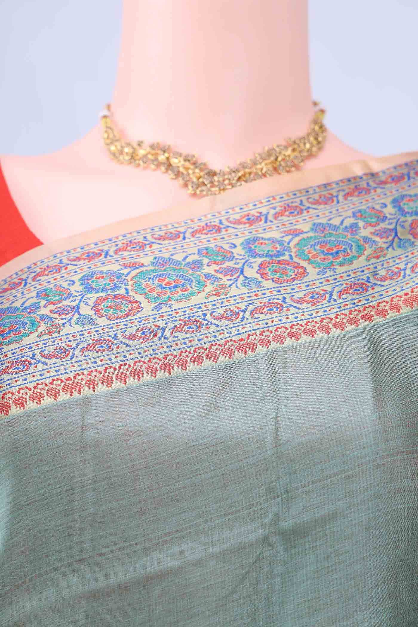 Sea Green Banarasi Silk Saree - Image 3