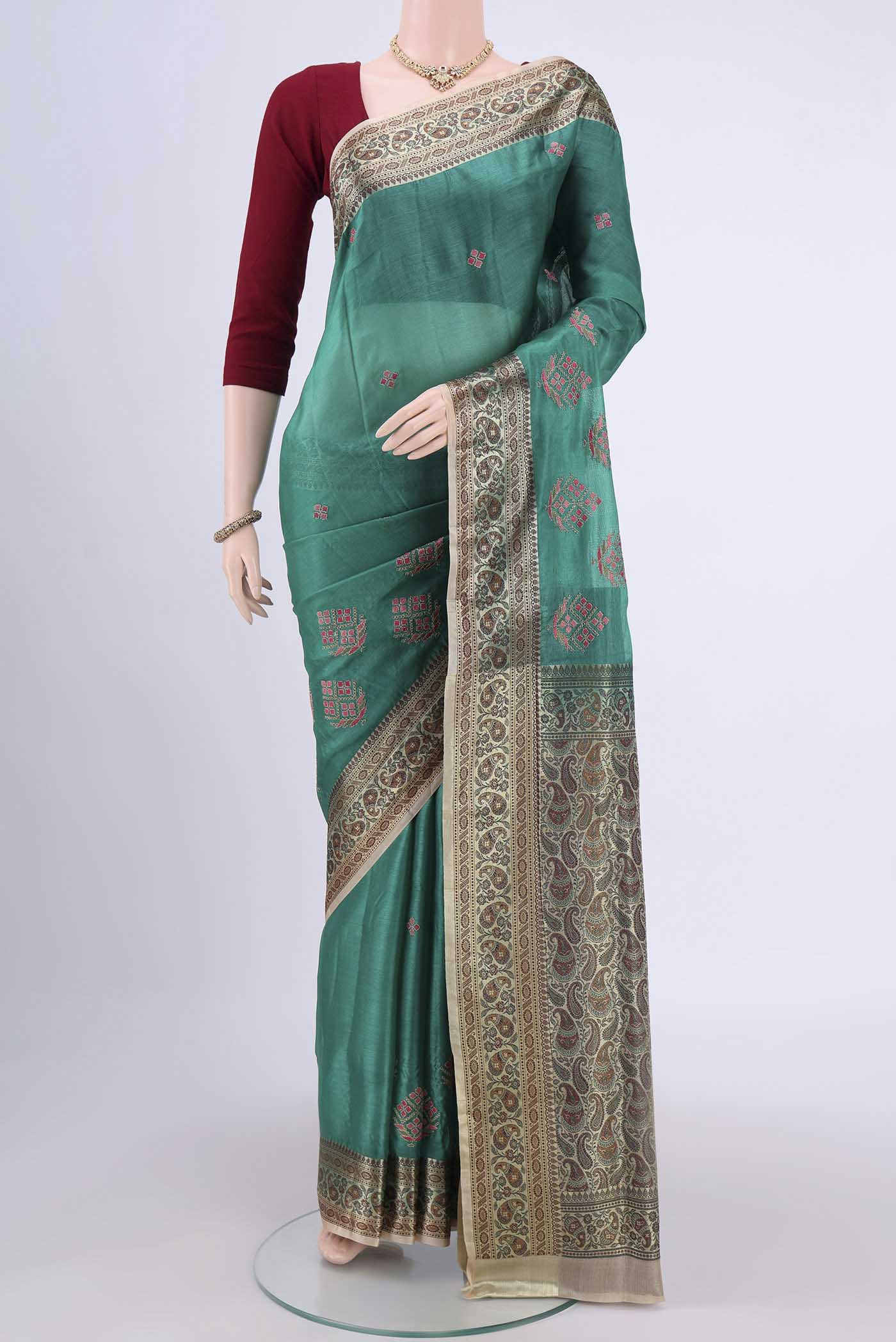 Turquoise Banarasi Tussar Silk Saree