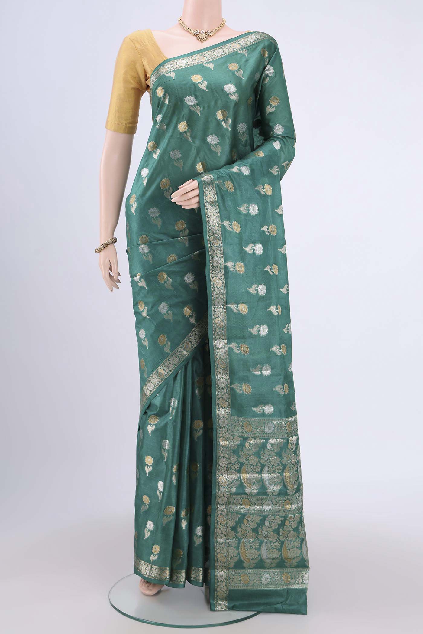 Green Banarasi Tussar Silk Saree