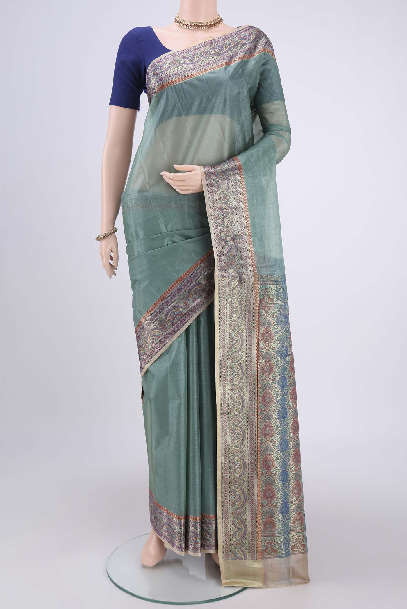 Blue Grey Banarasi Tussar Silk Saree