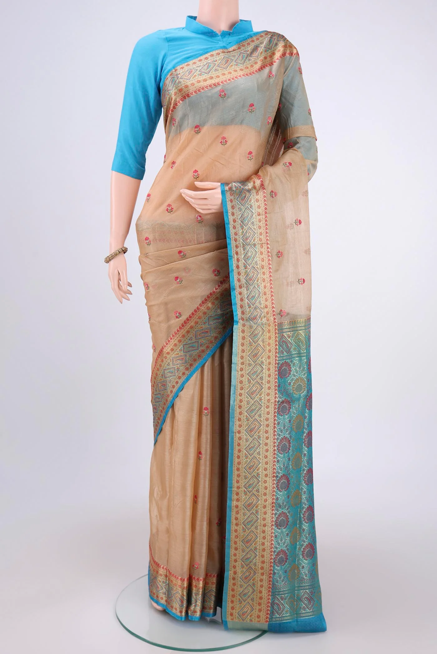 Beige Banarasi Tussar Silk Saree