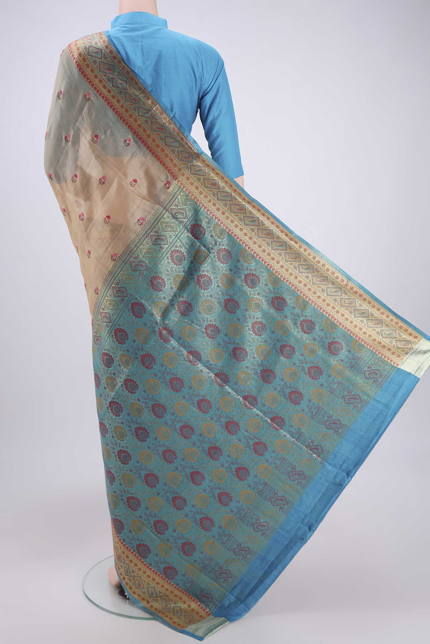 Beige Banarasi Tussar Silk Saree - Image 3