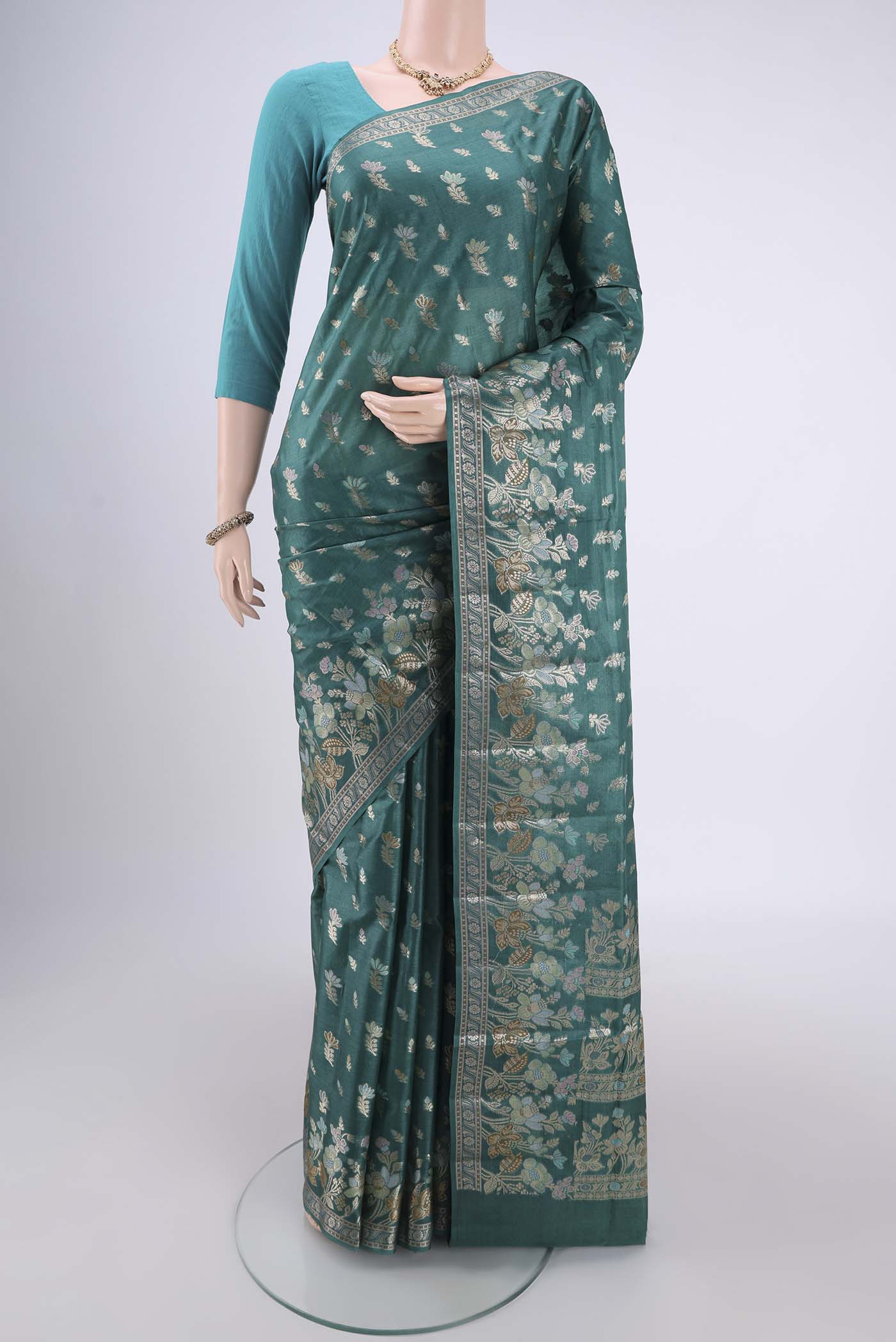 Sea Green Banarasi Tussar Silk Saree