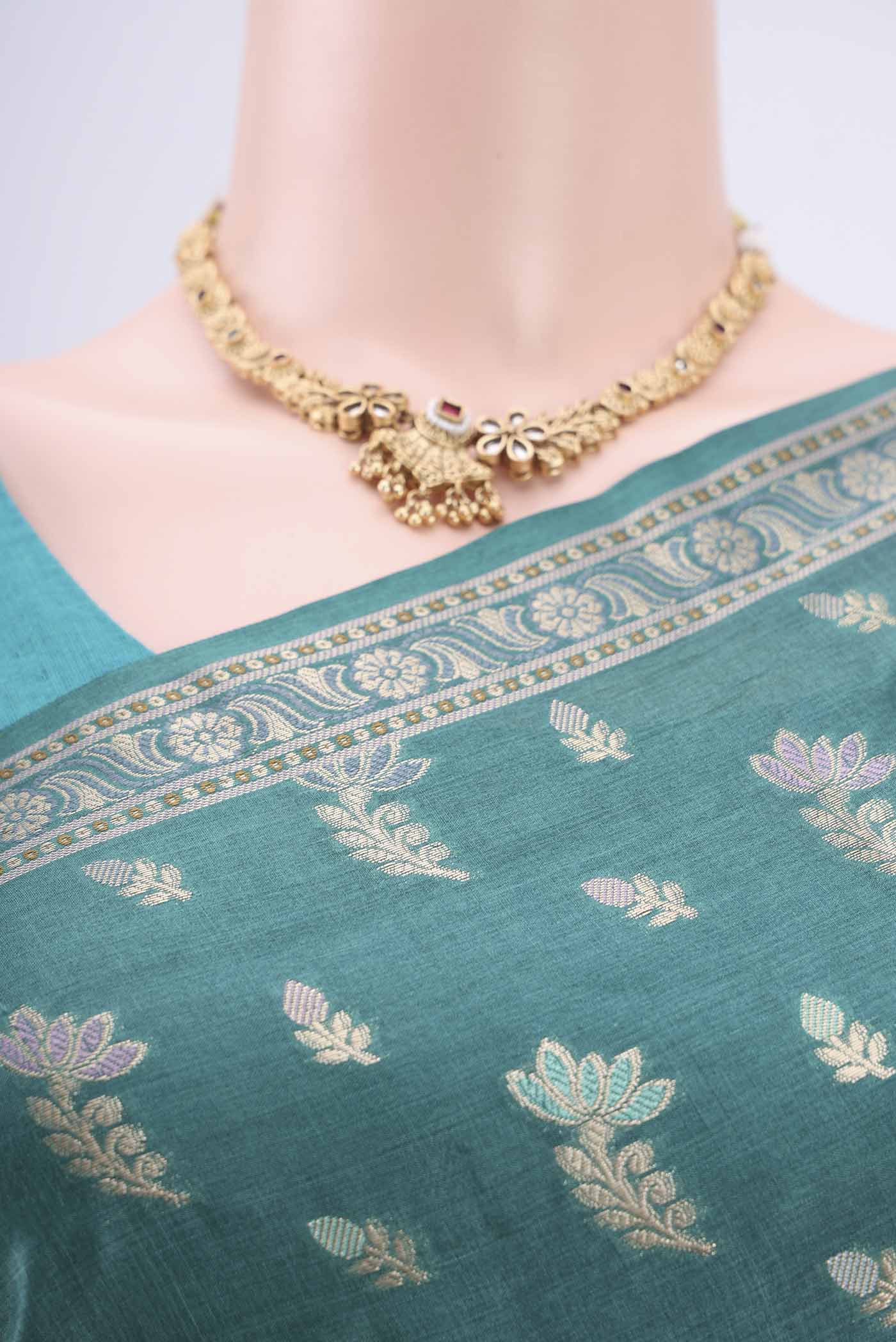 Sea Green Banarasi Tussar Silk Saree - Image 2