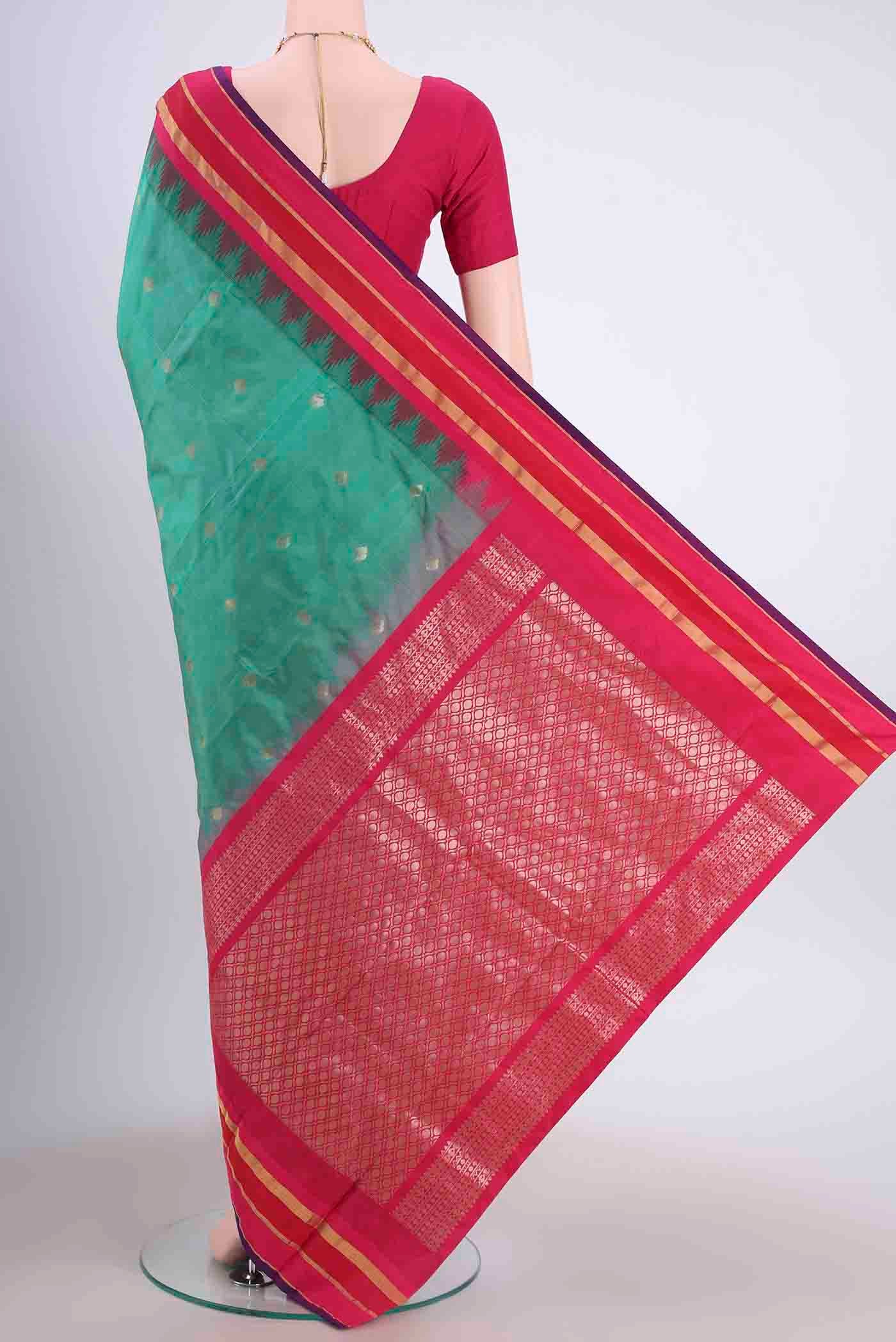 Sea Green Blended Bangalore Silk Saree - Image 3
