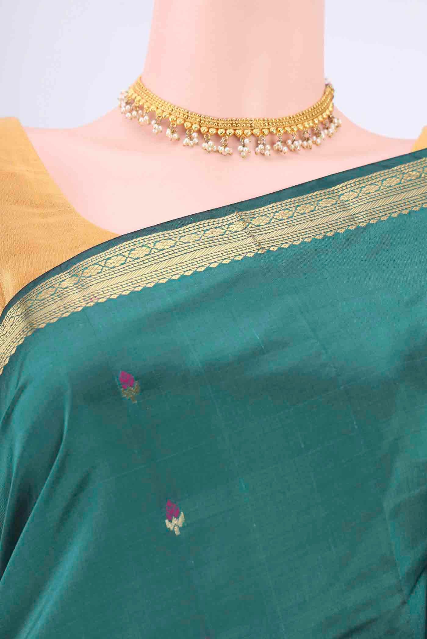Sea Green Blended Bangalore Silk Saree - Image 2