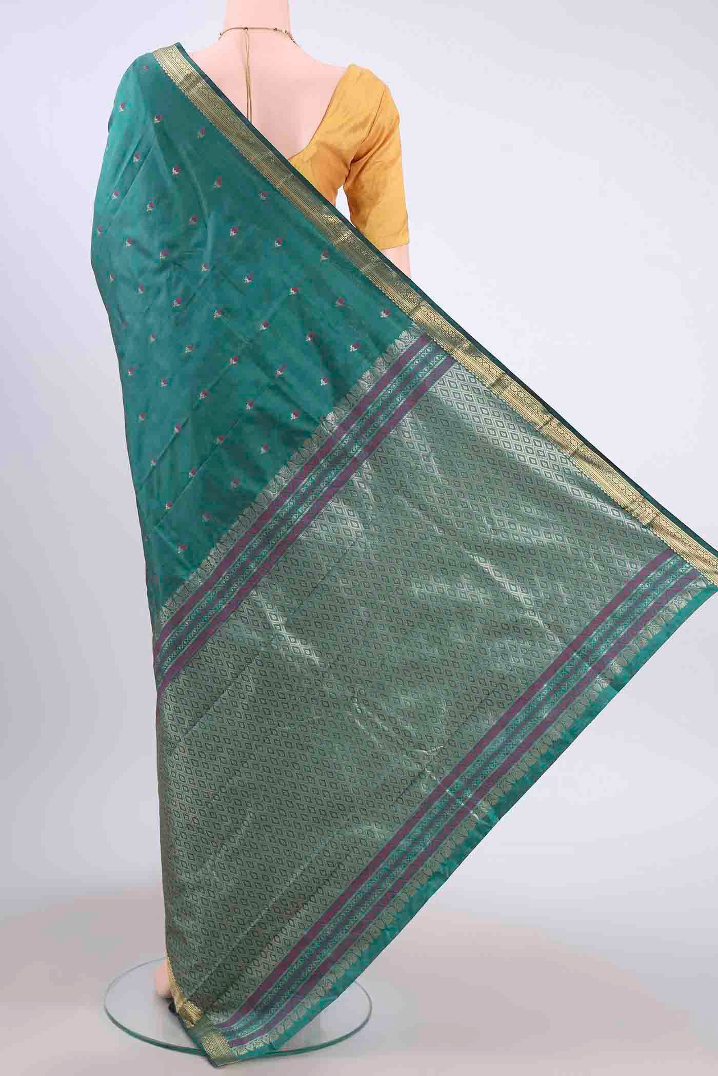 Sea Green Blended Bangalore Silk Saree - Image 3