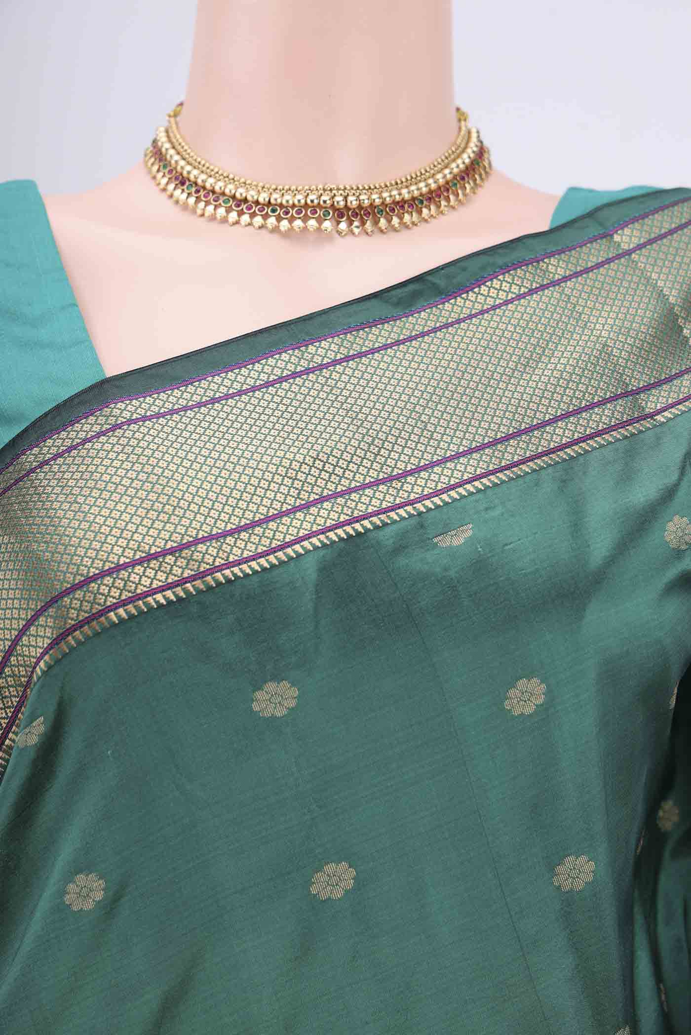 Green Blended Bangalore Silk Saree - Image 2