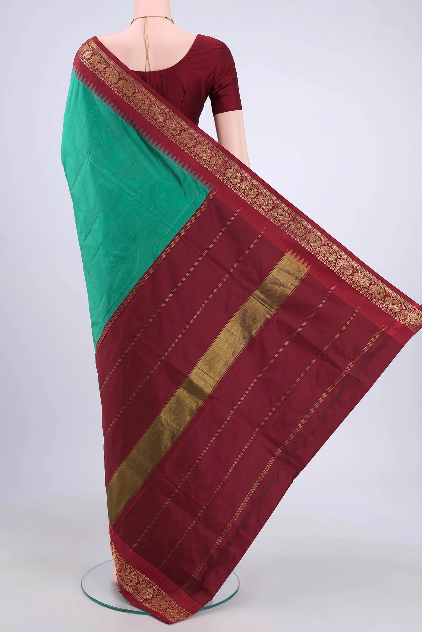 Sea Green Blended Bangalore Silk Saree - Image 3
