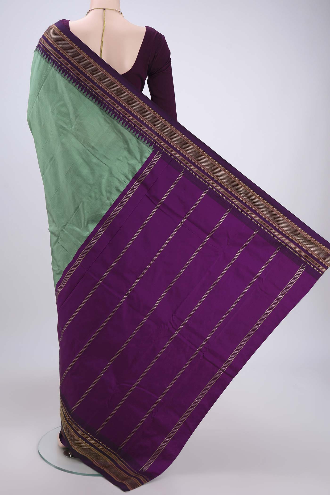 Sea Green Blended Bangalore Silk Saree - Image 3