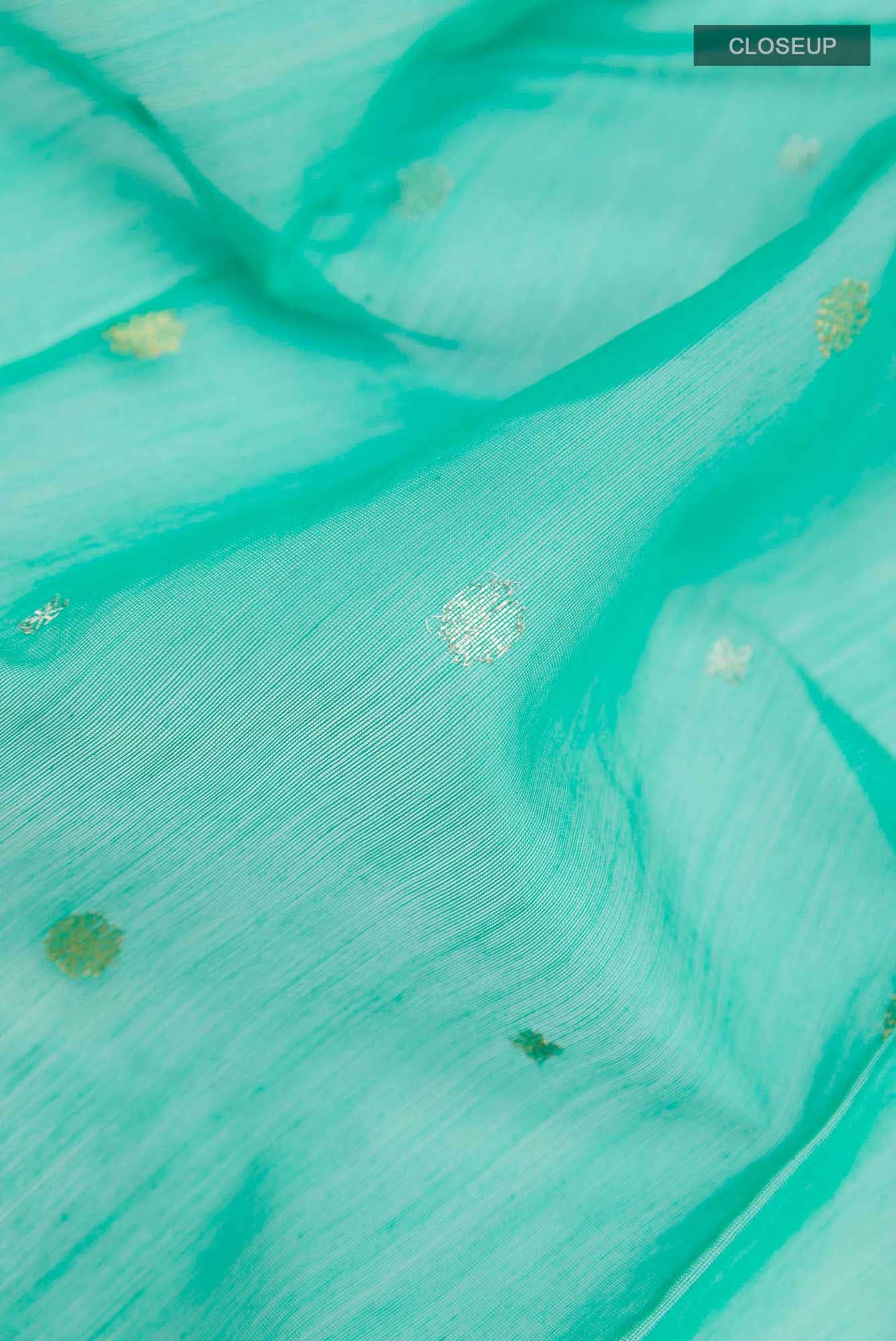 Sea Green Chanderi Silk Cotton Saree - Image 2