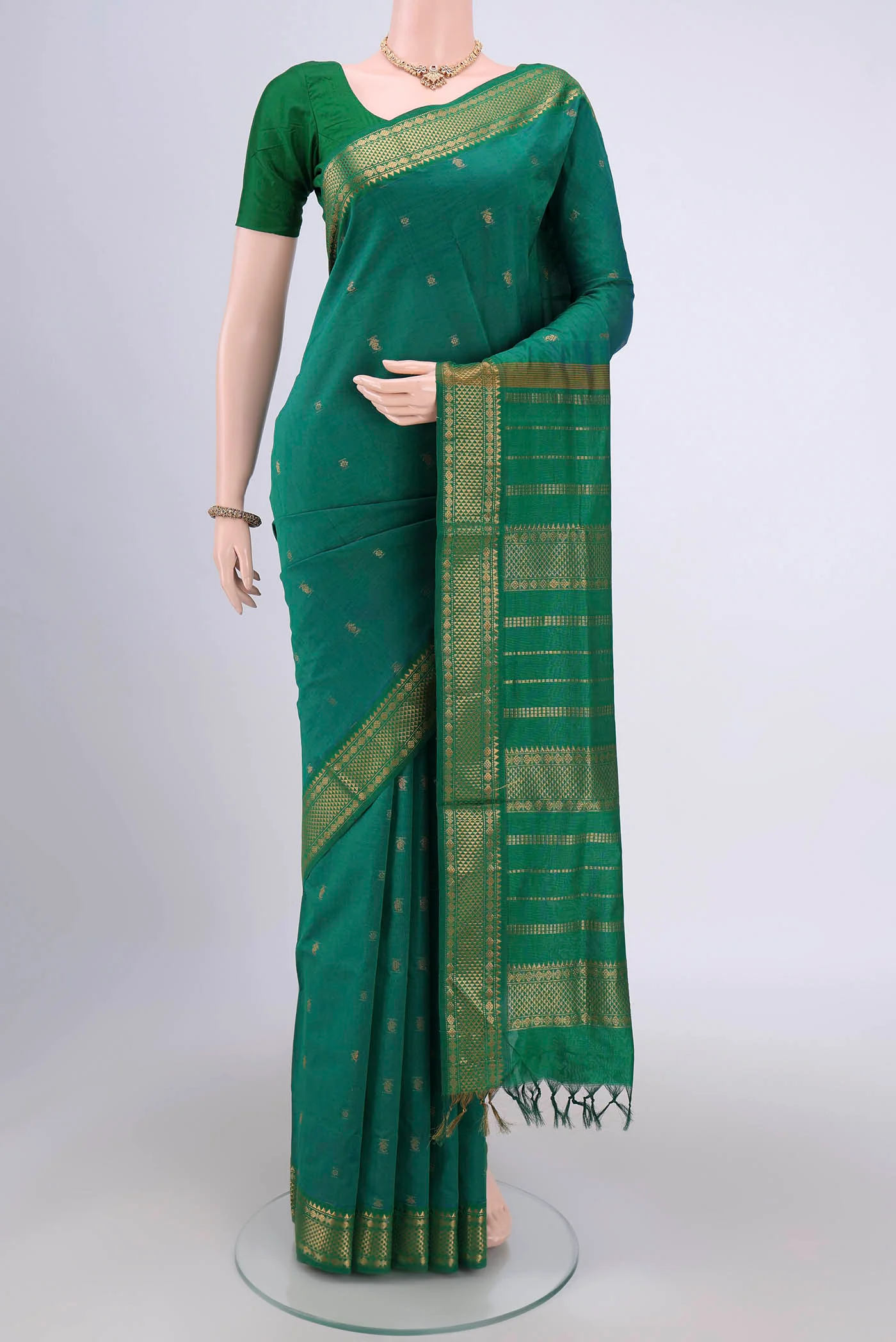 Sea Green Blended Poly Cotton Saree