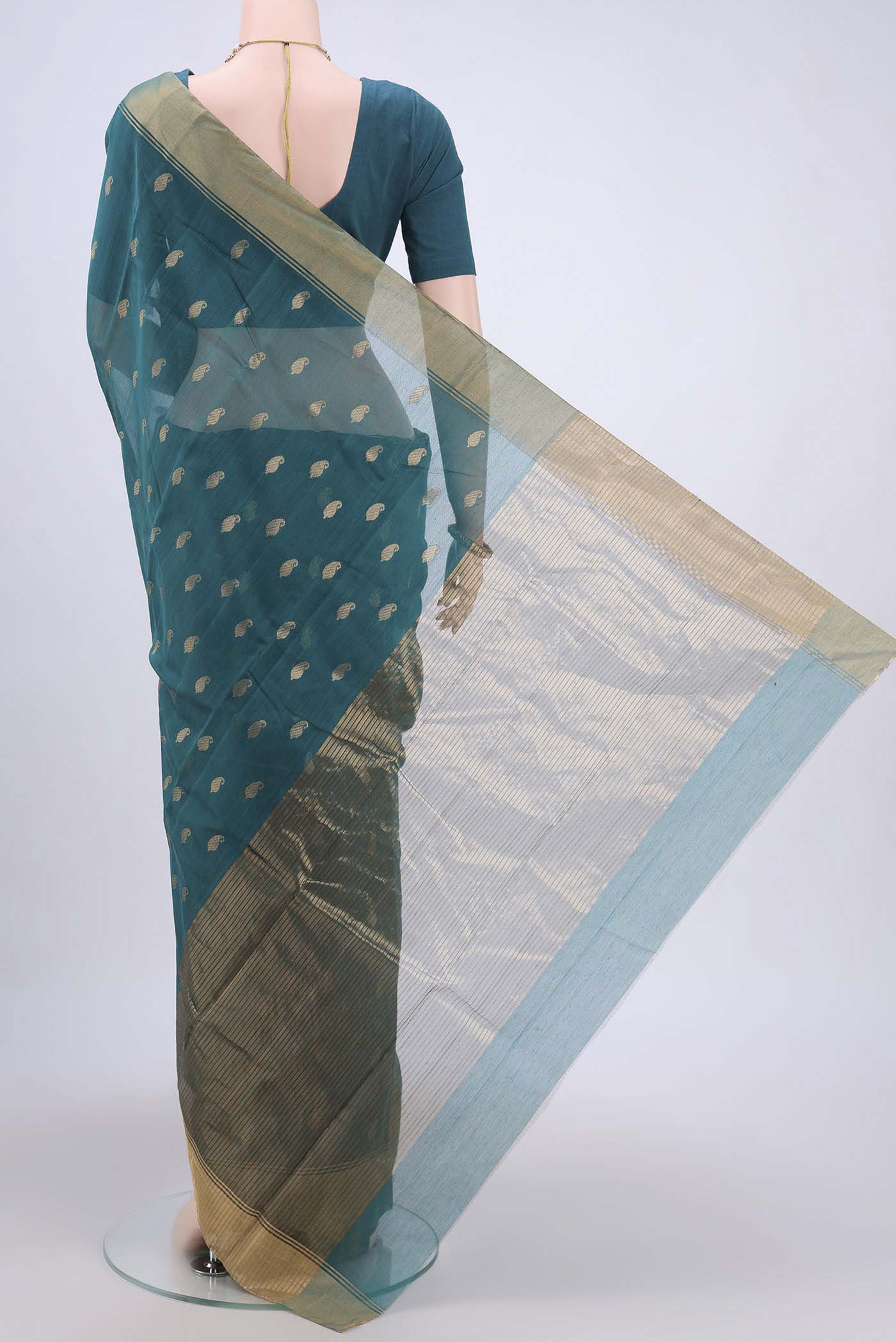 Blue Chanderi Silk Cotton Saree - Image 3