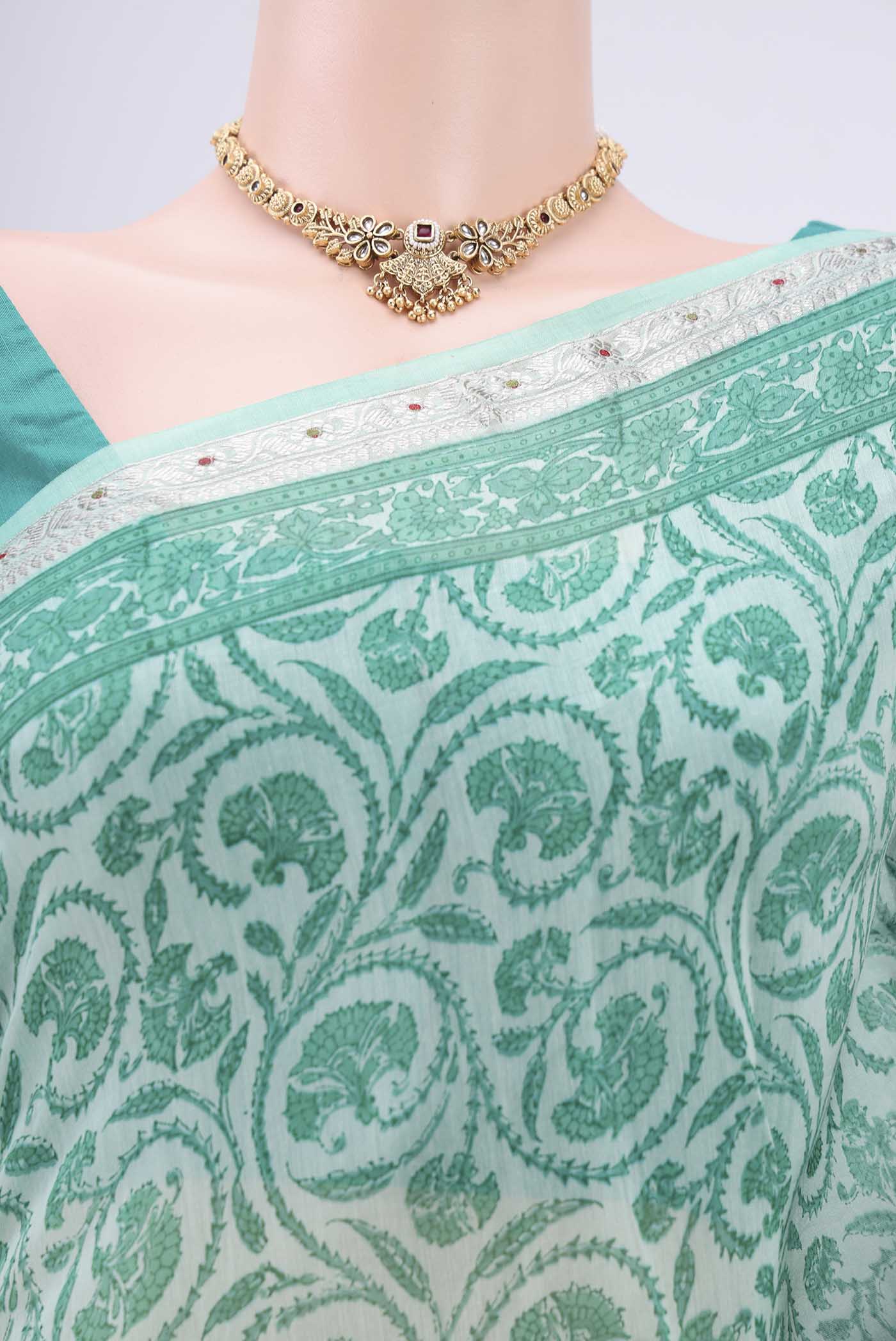 Sea Green Chanderi Silk Cotton Saree - Image 2