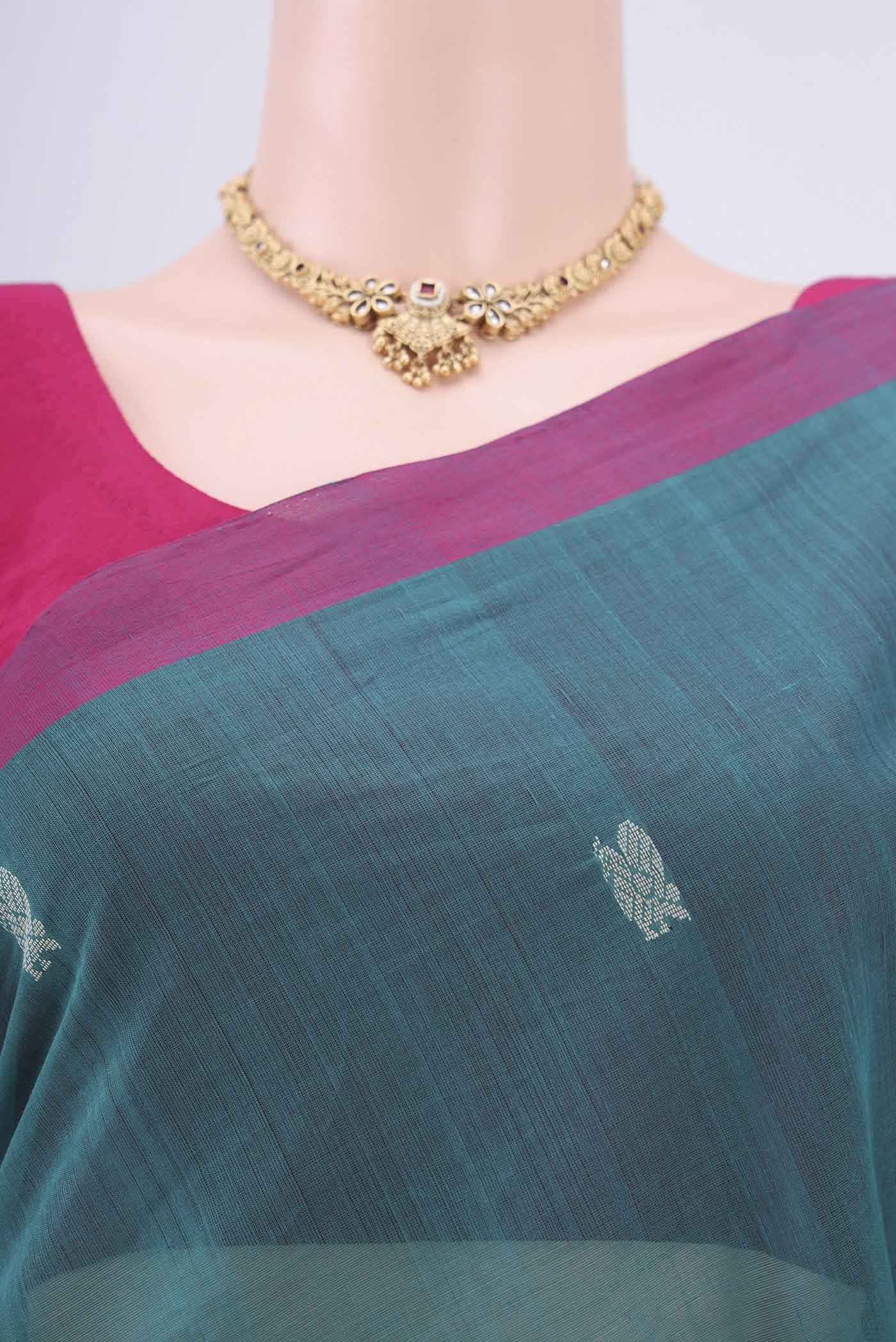 Blue Coimbatore Cotton Saree - Image 2