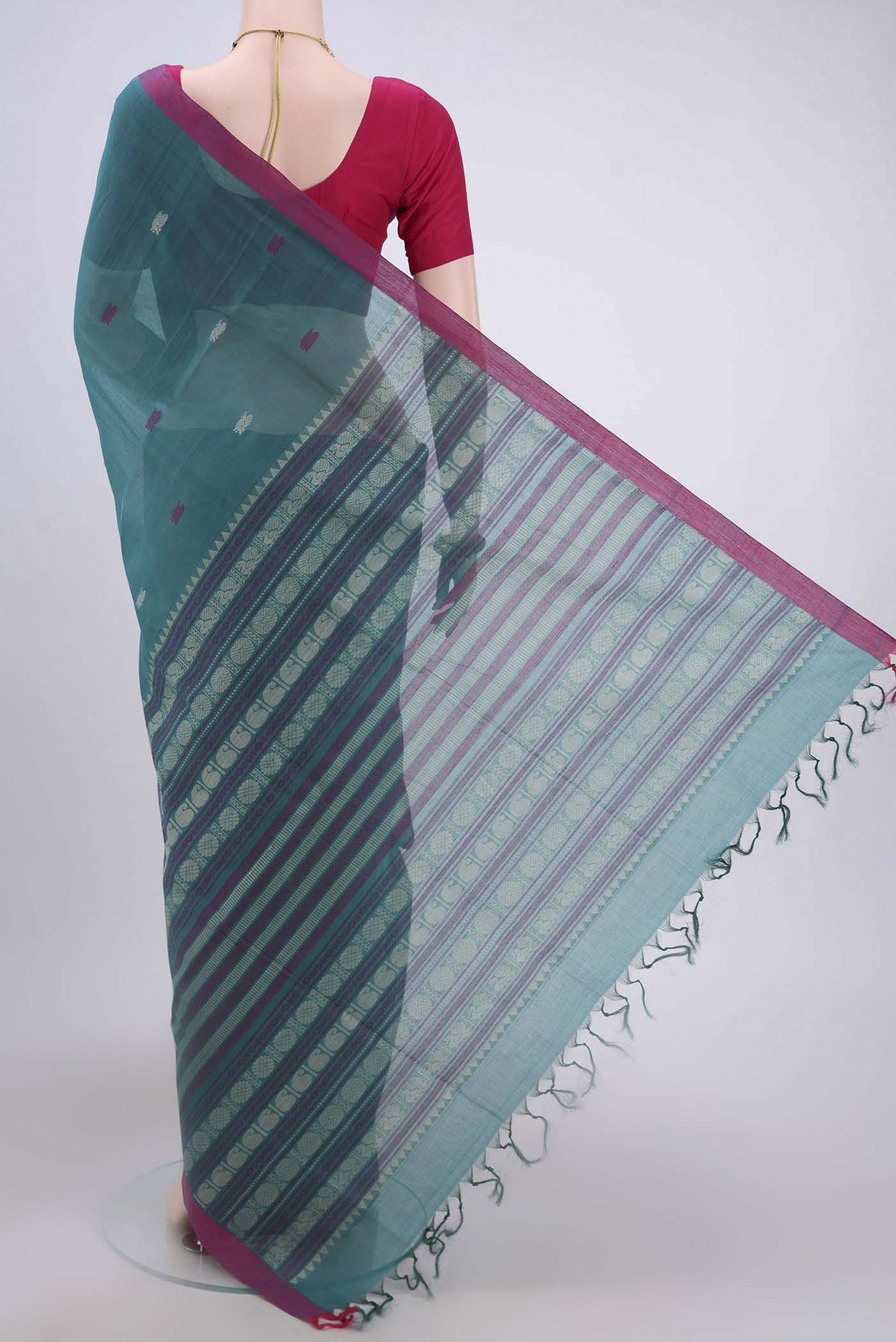 Blue Coimbatore Cotton Saree - Image 3