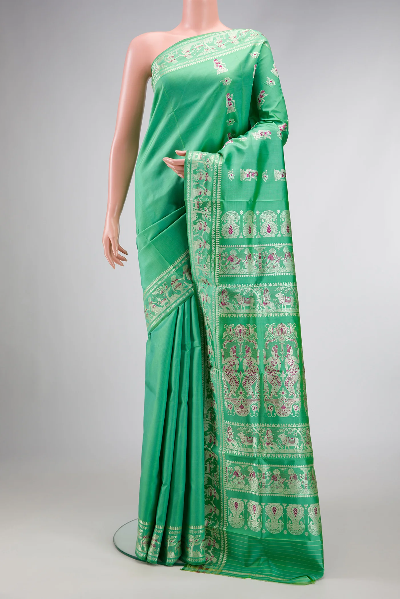 Sea Green Baluchari Silk Saree