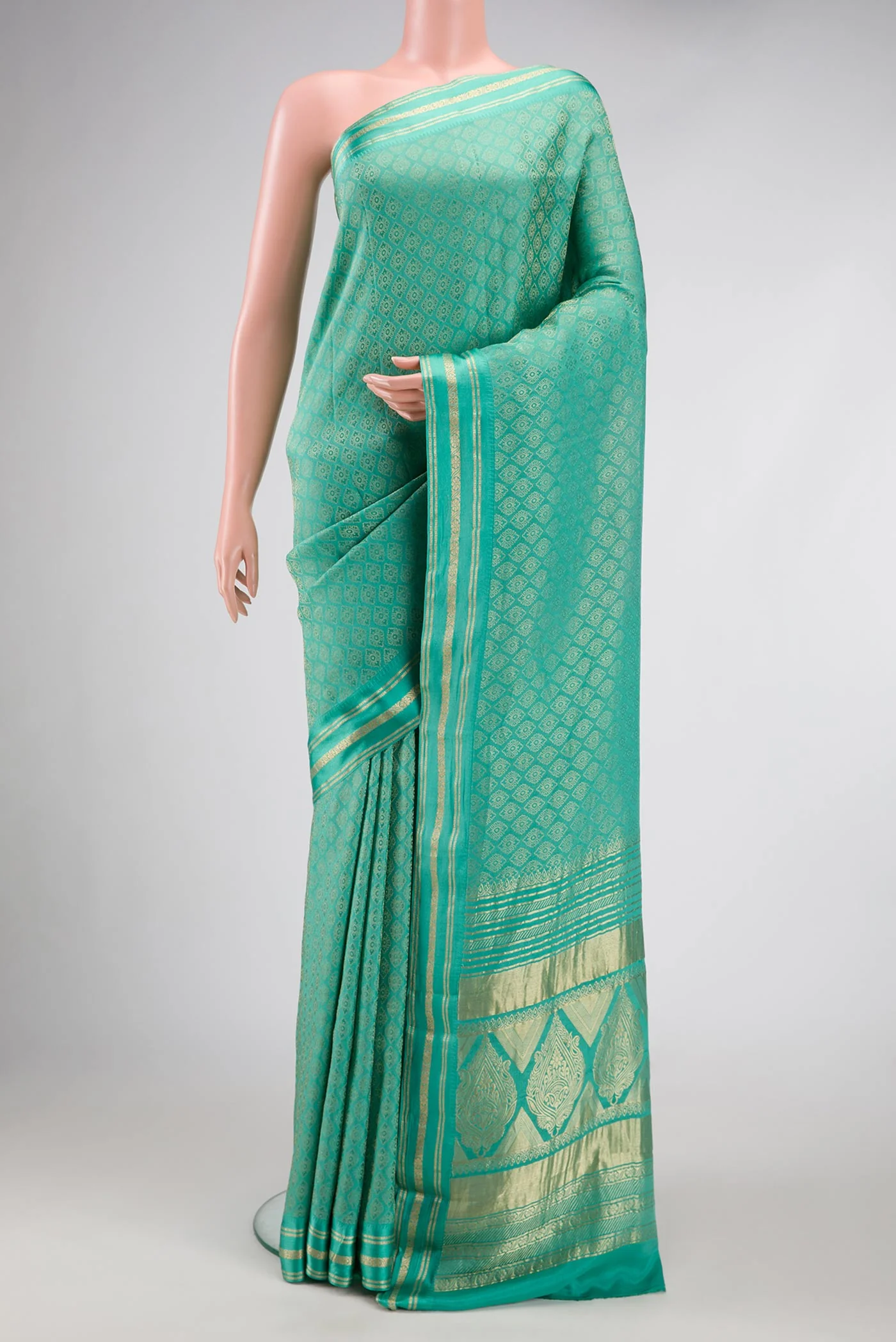 Turquoise Mysore Crepe Saree