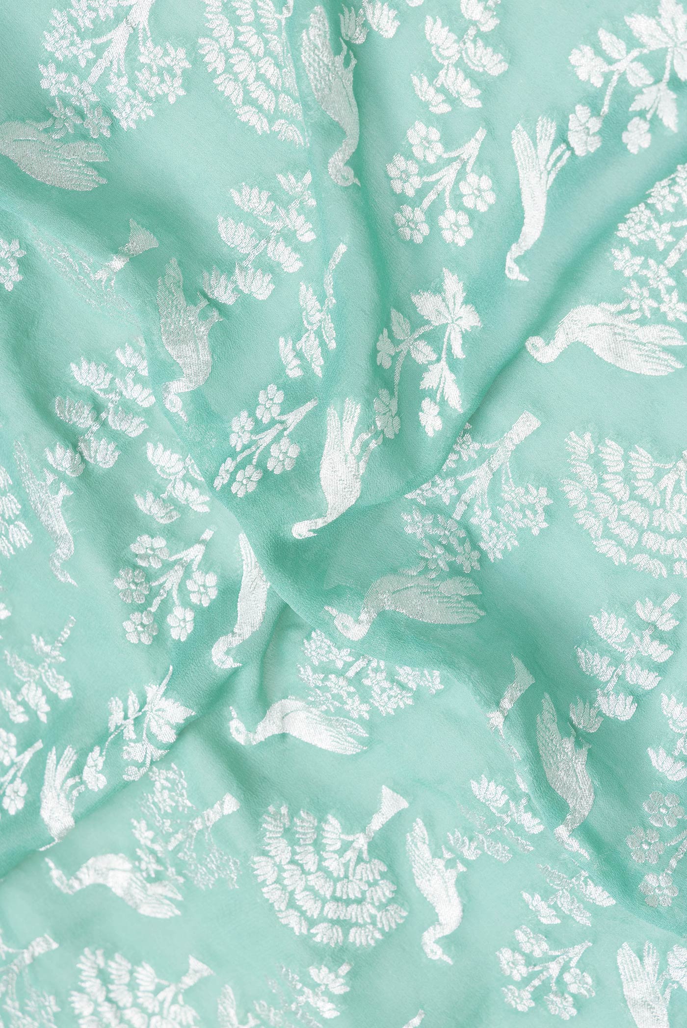 Turquoise Banarasi Georgette Saree - Image 2