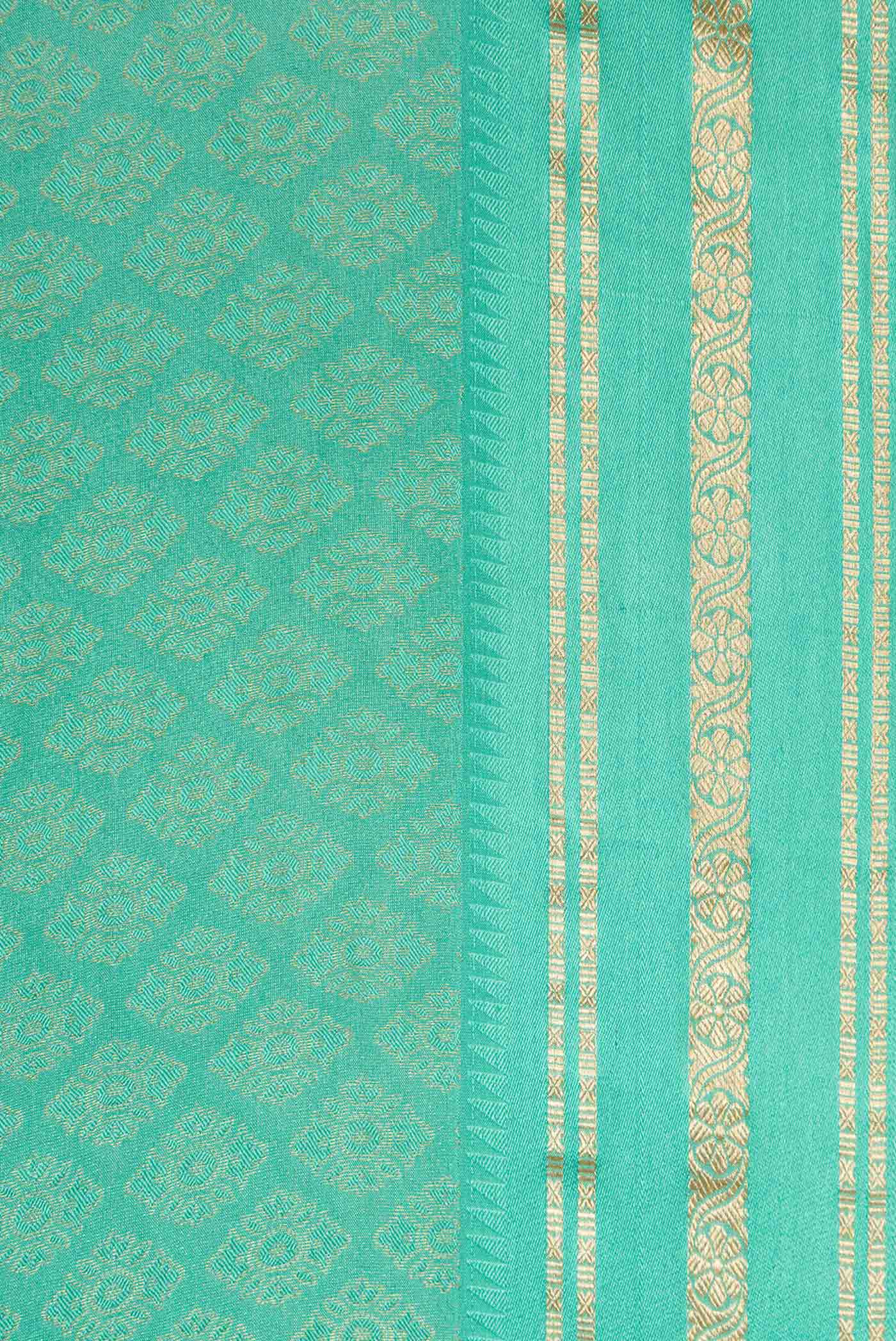 Turquoise Mysore Crepe Saree - Image 3