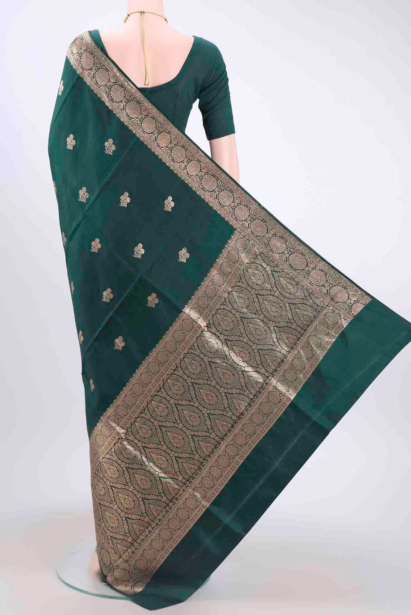 Sea Green Dual Tone Banarasi Katan Silk Saree - Image 3