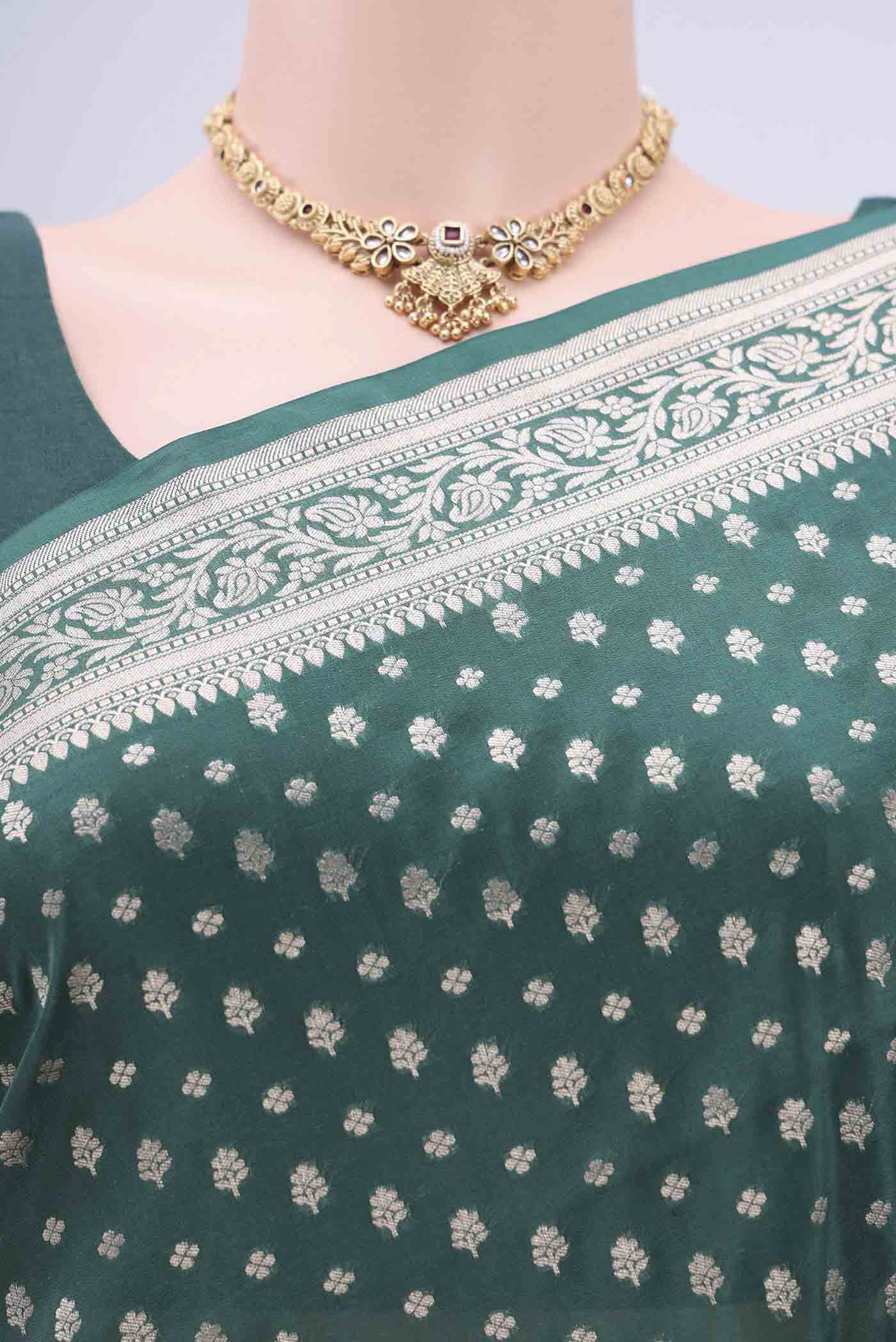 Green Banarasi Silk Saree - Image 2