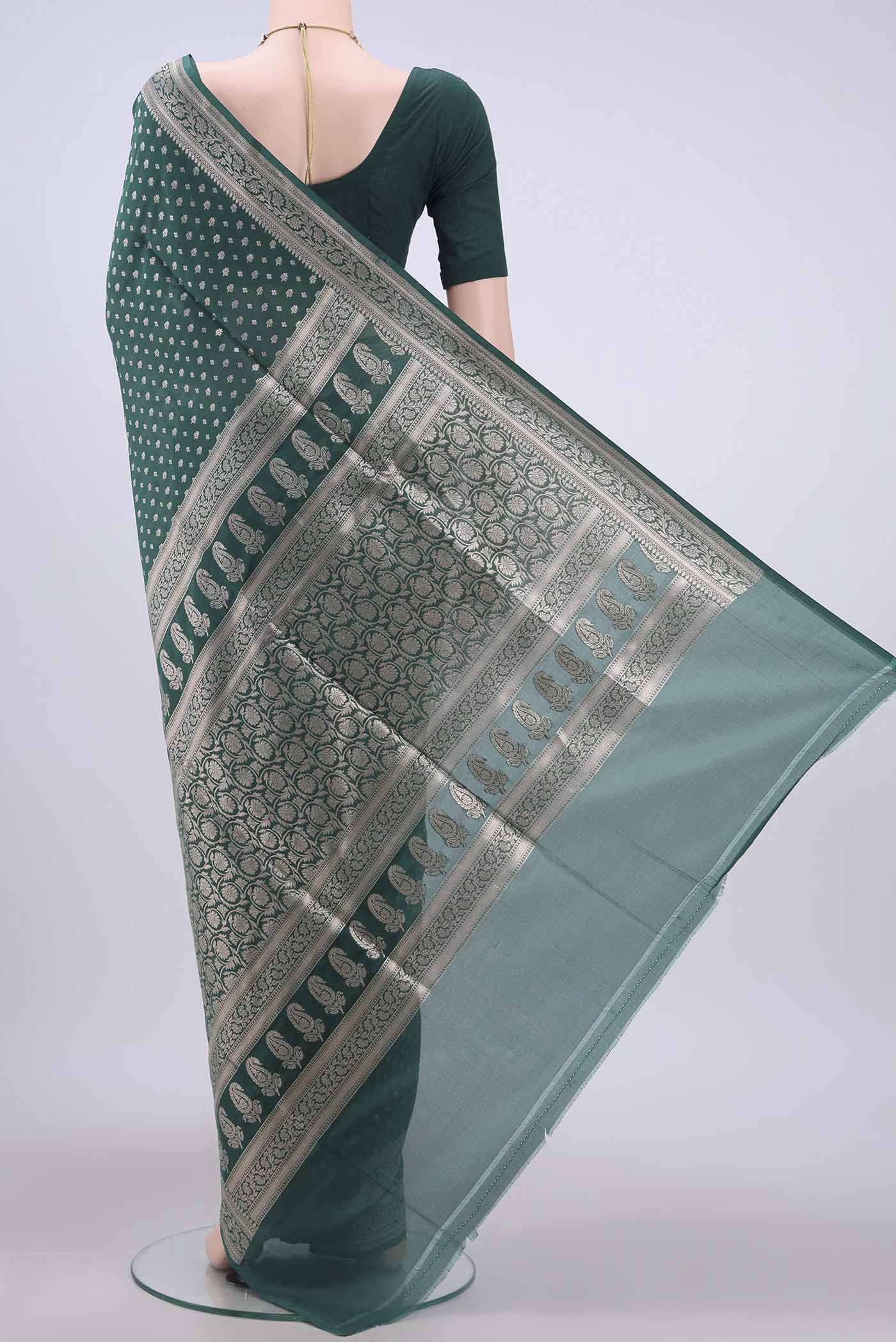 Green Banarasi Silk Saree - Image 3