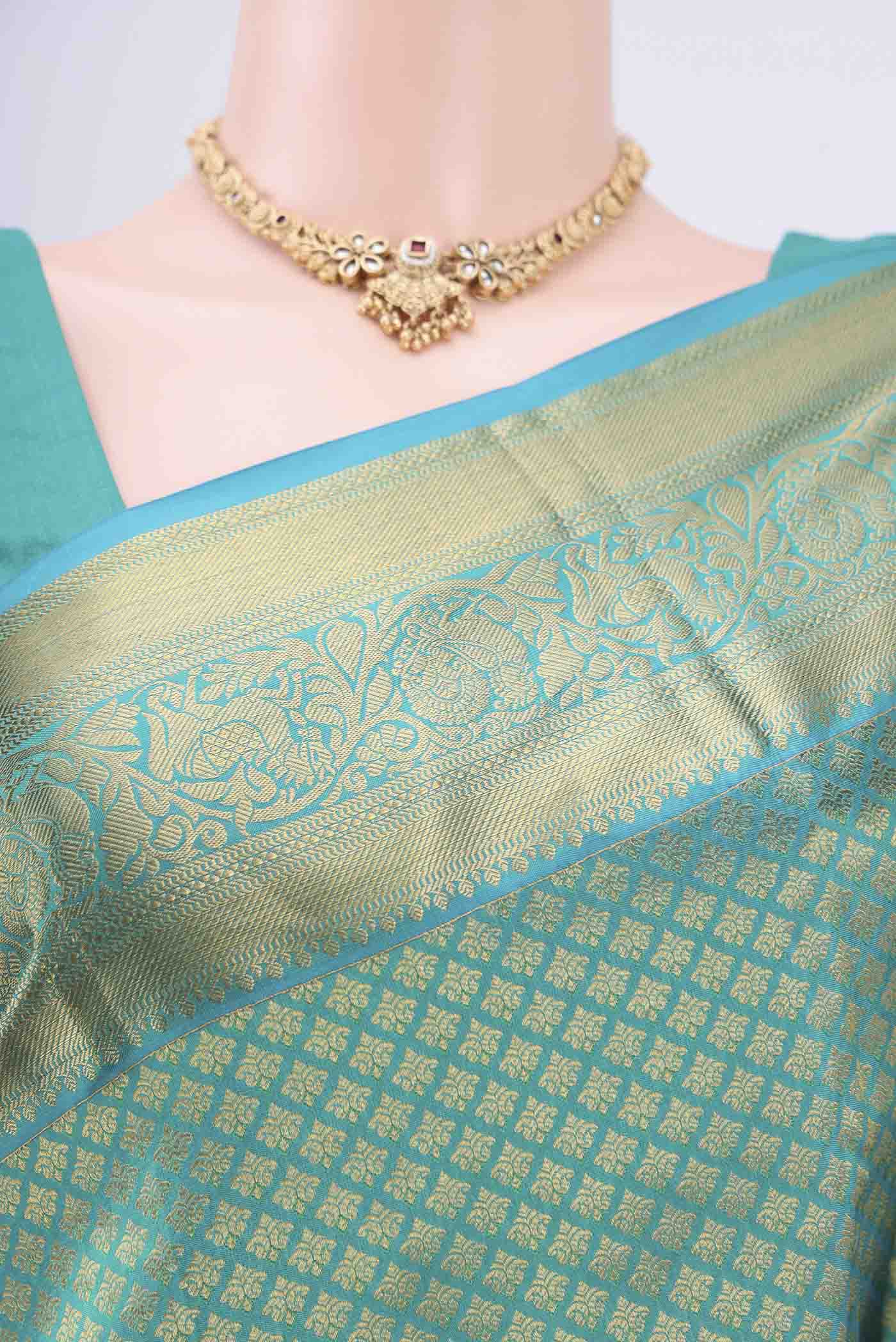 Sea Green Bangalore Silk Saree - Image 2