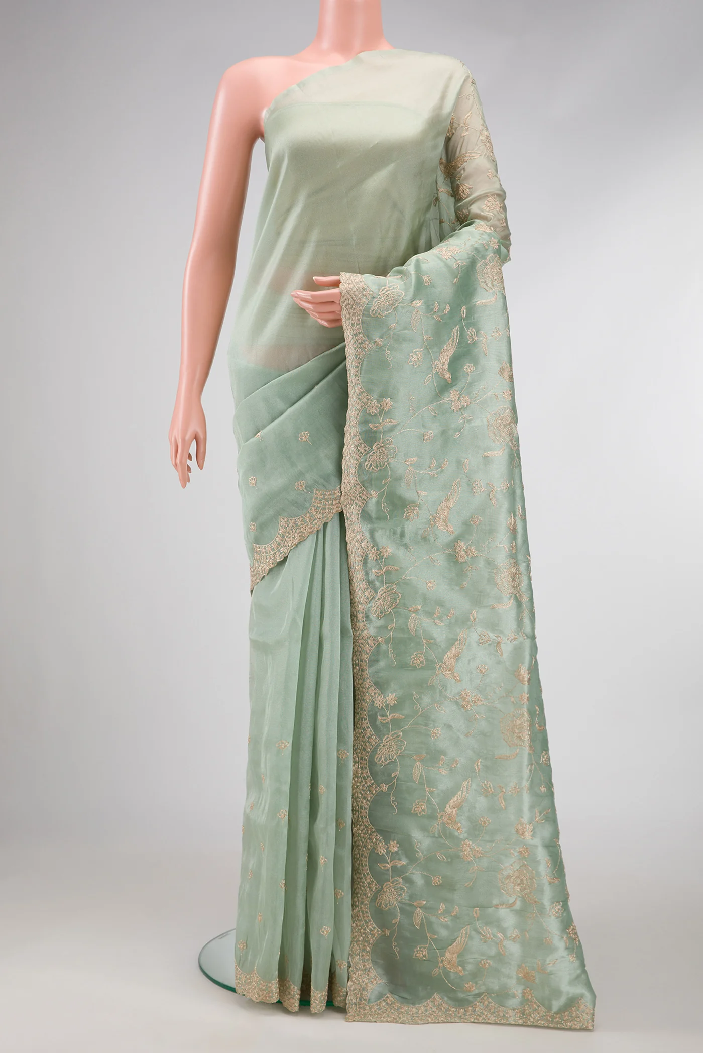 Light Blue Dual Tone Blended Organza Silk Saree - Image 2