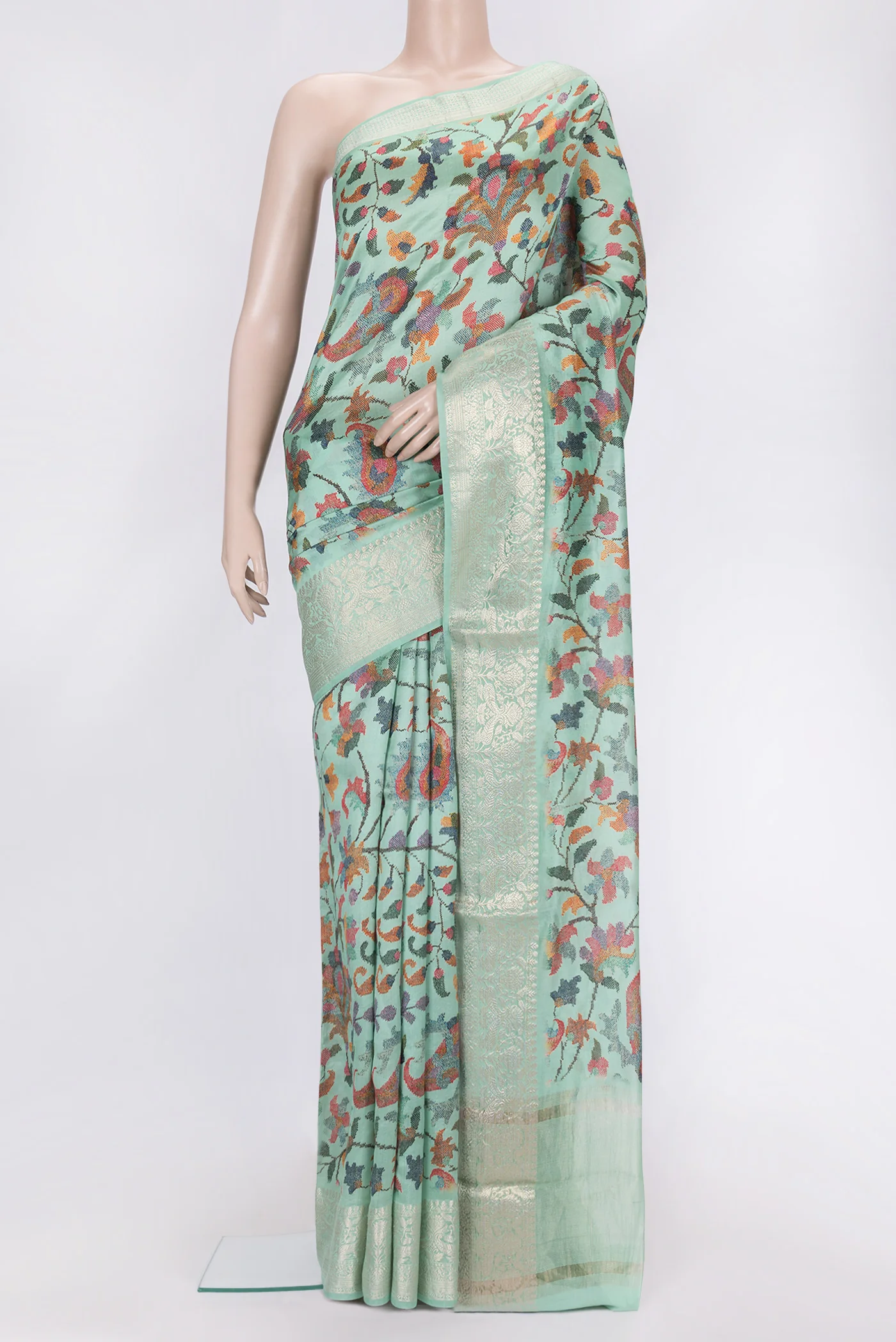 Sea Green Tussar Silk Saree