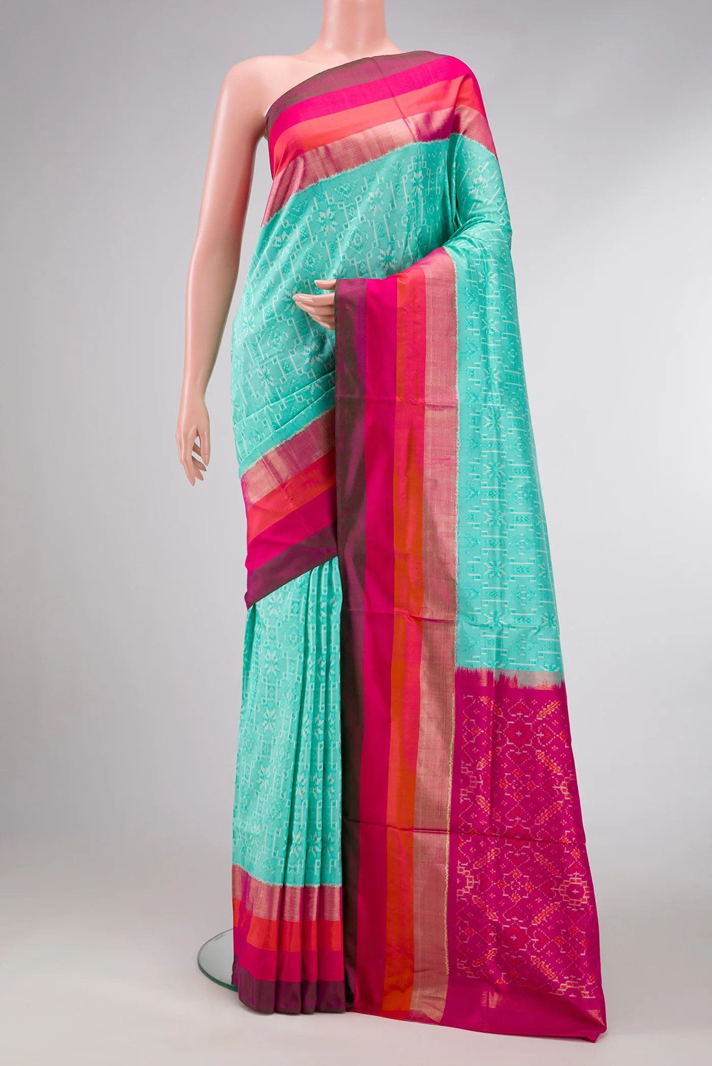 Turquoise Pochampally Silk Saree
