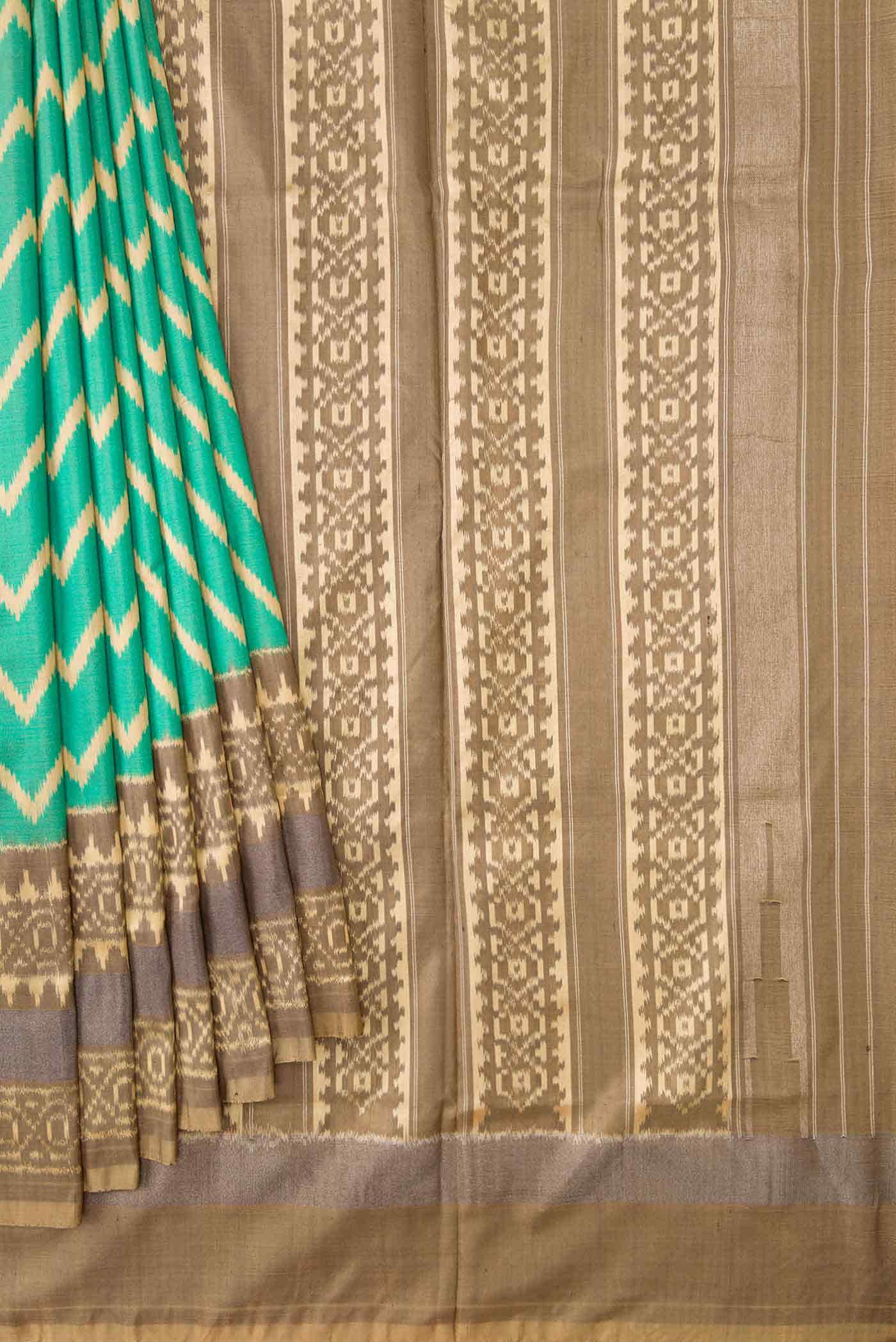 Sea Green Dual Tone Double Ikat Saree - Image 2