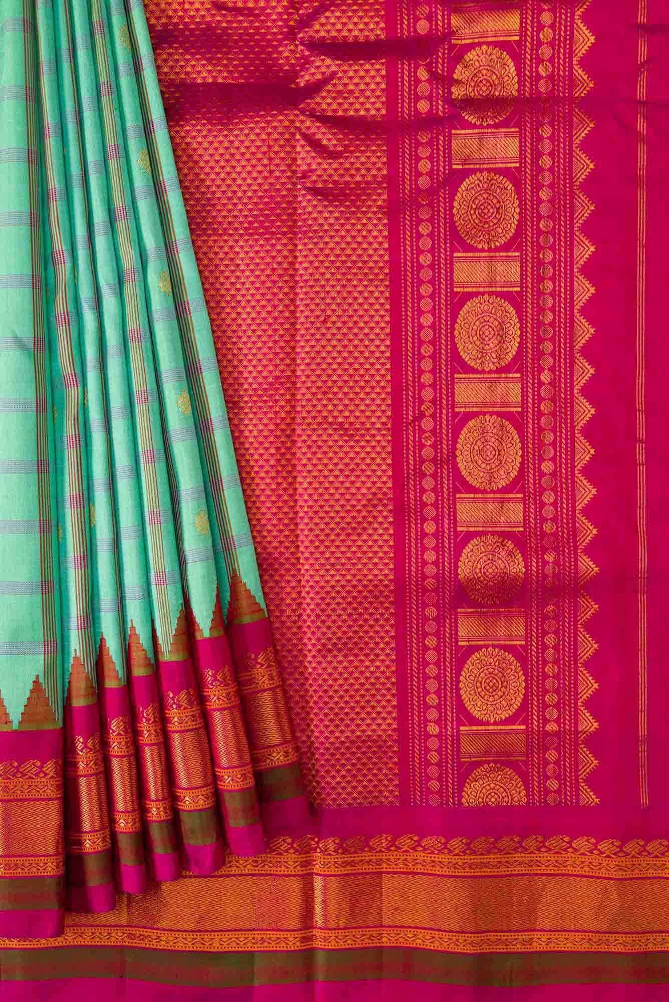Sea Green Dual Tone Gadwal Silk Saree - Image 2