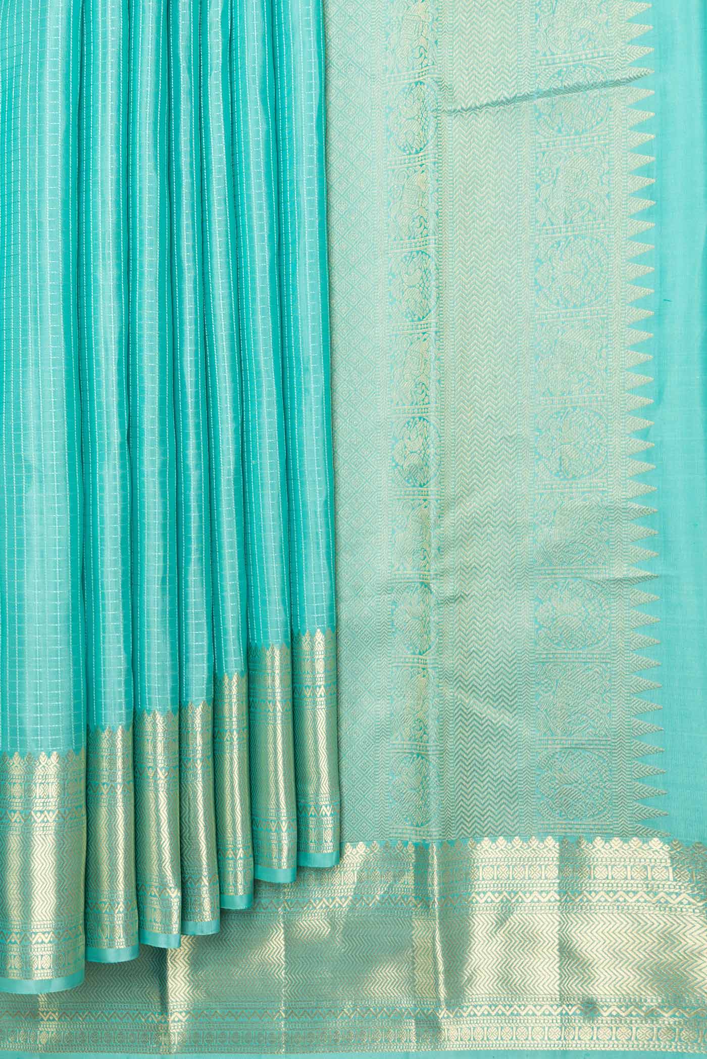 Sea Green Dual Tone Kanchipuram Saree - Image 4