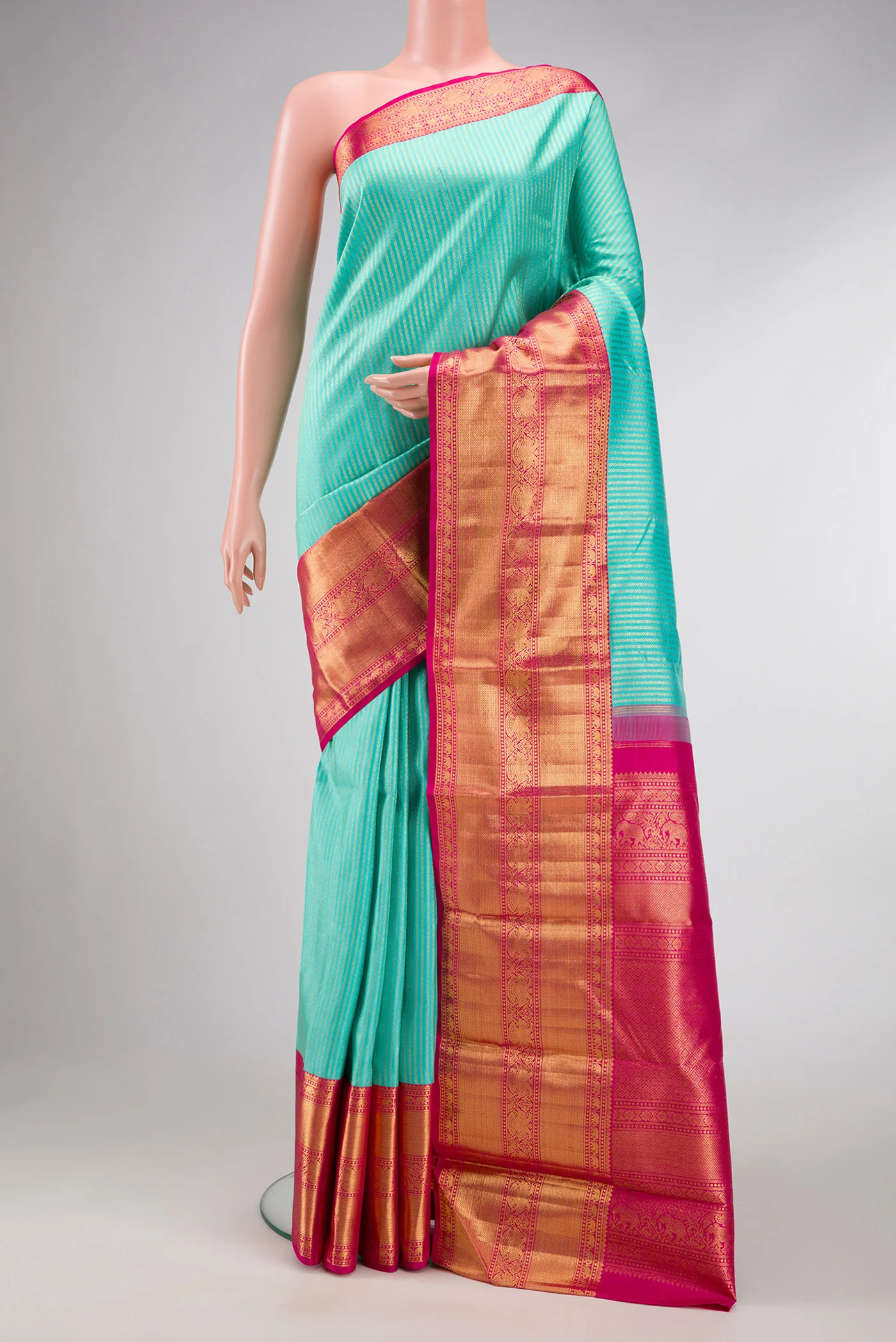 Turquoise Kanchipuram Silk Saree
