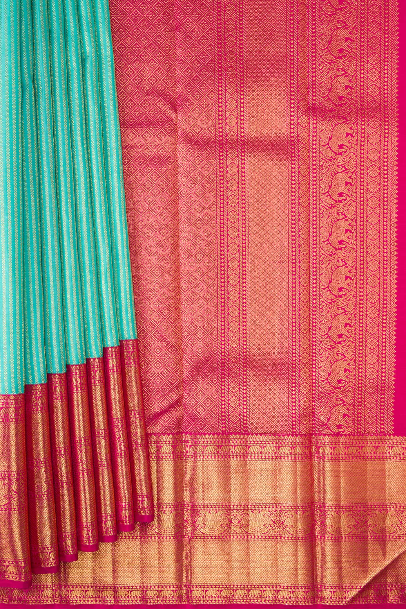 Turquoise Kanchipuram Silk Saree - Image 4