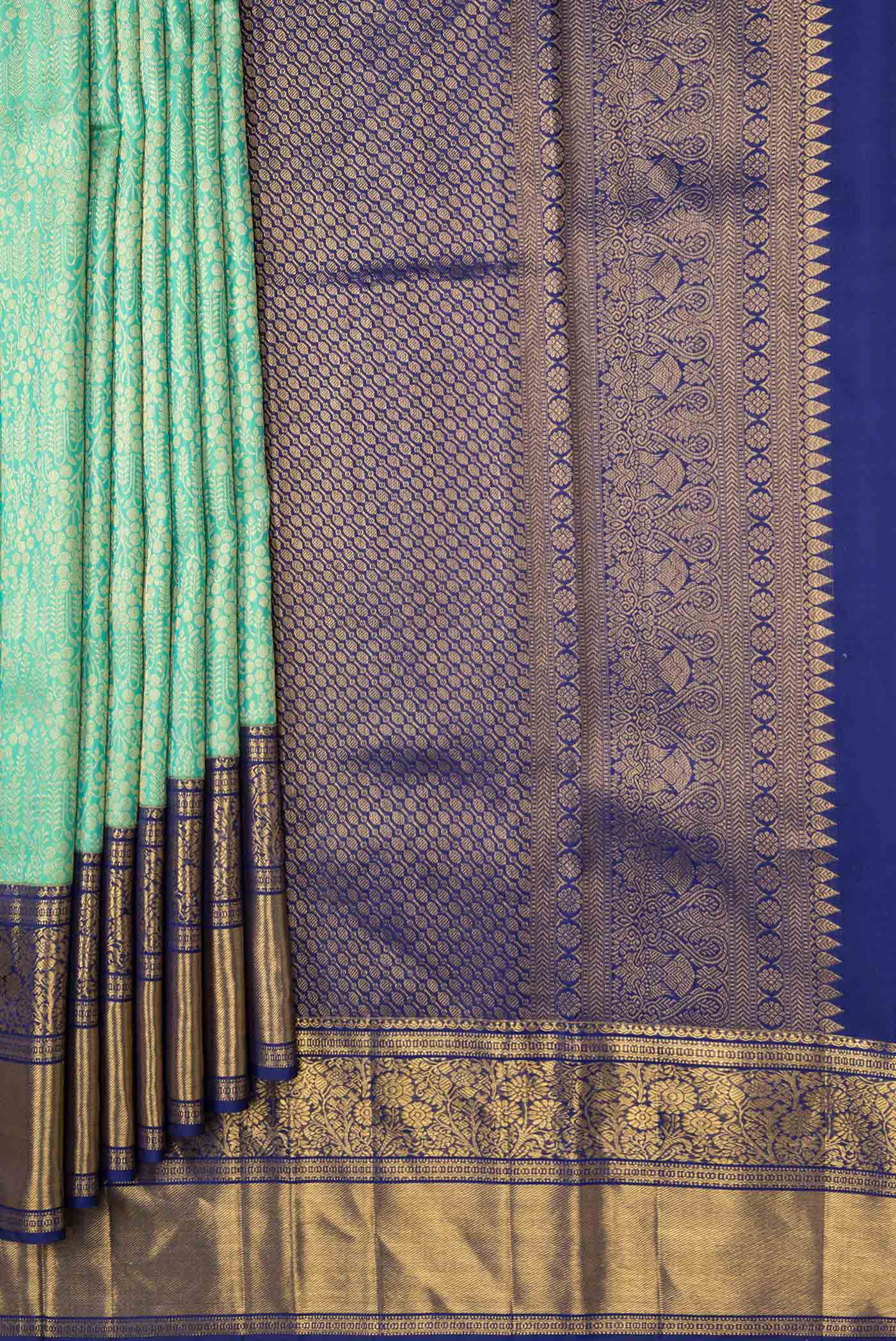 Sea Green Dual Tone Kanchipuram Silk Saree - Image 4