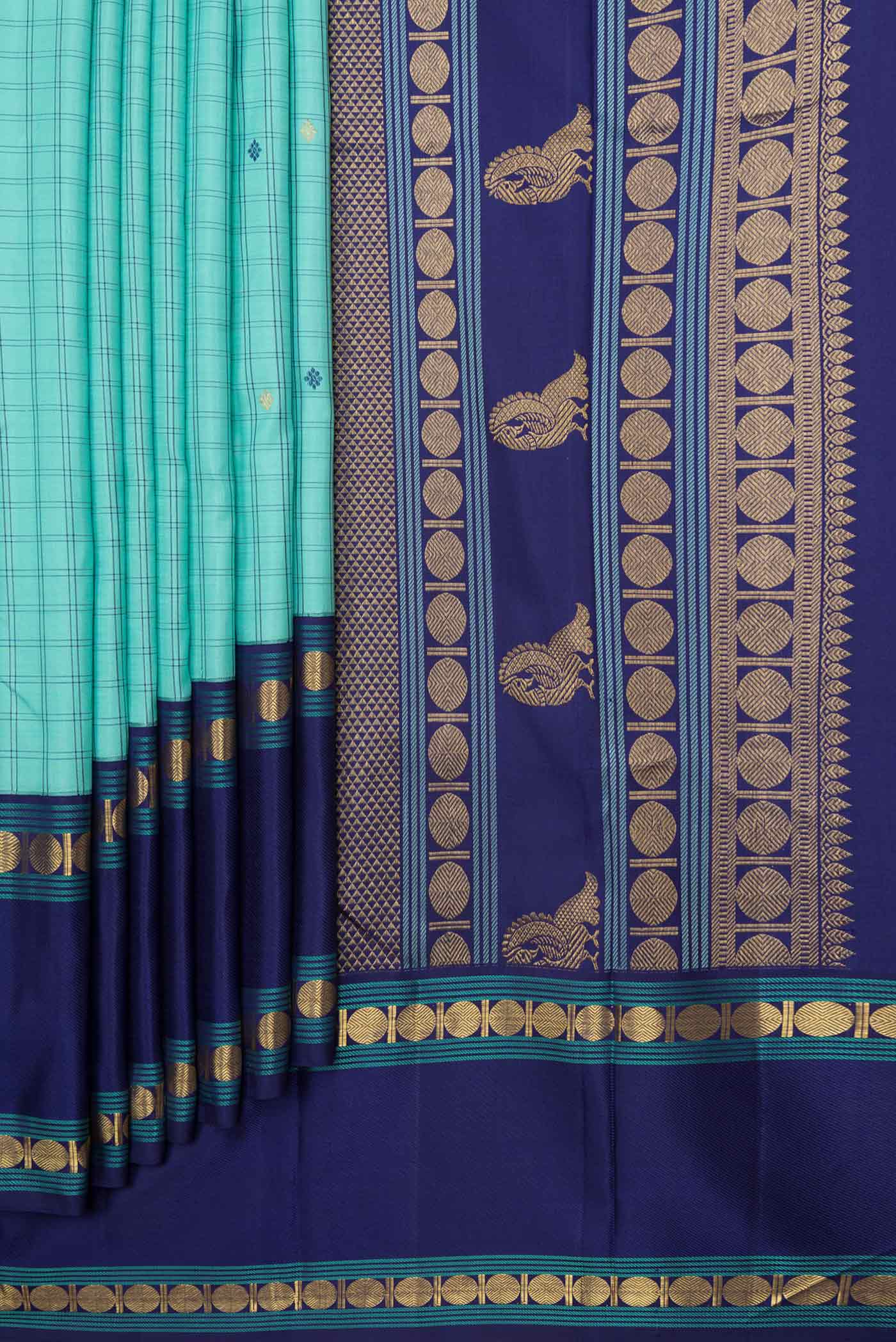 Sea Green Dual Tone Kanjivaram Silk Saree - Image 4