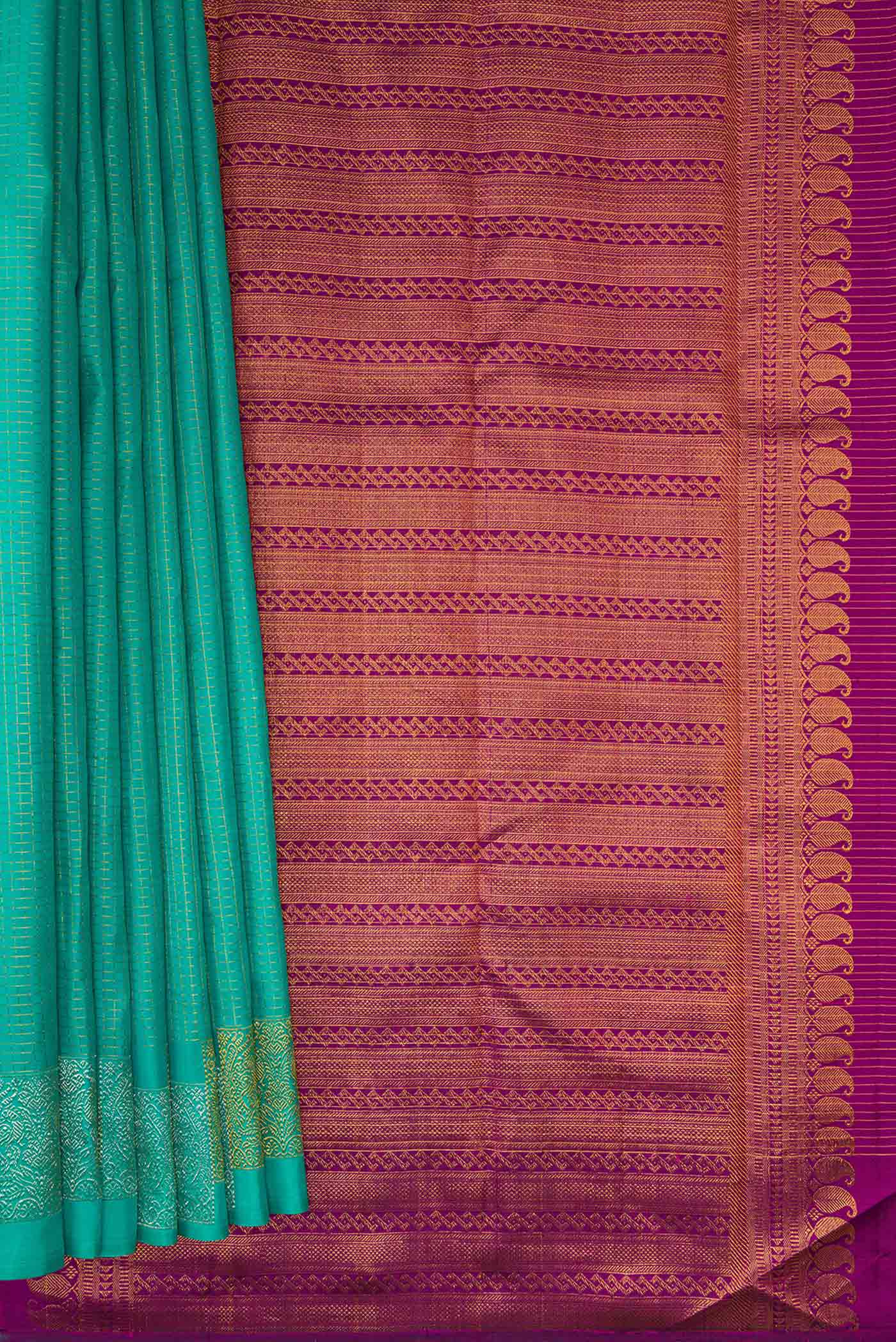 Sea Green Dual Tone Kanjivaram Silk Saree - Image 4