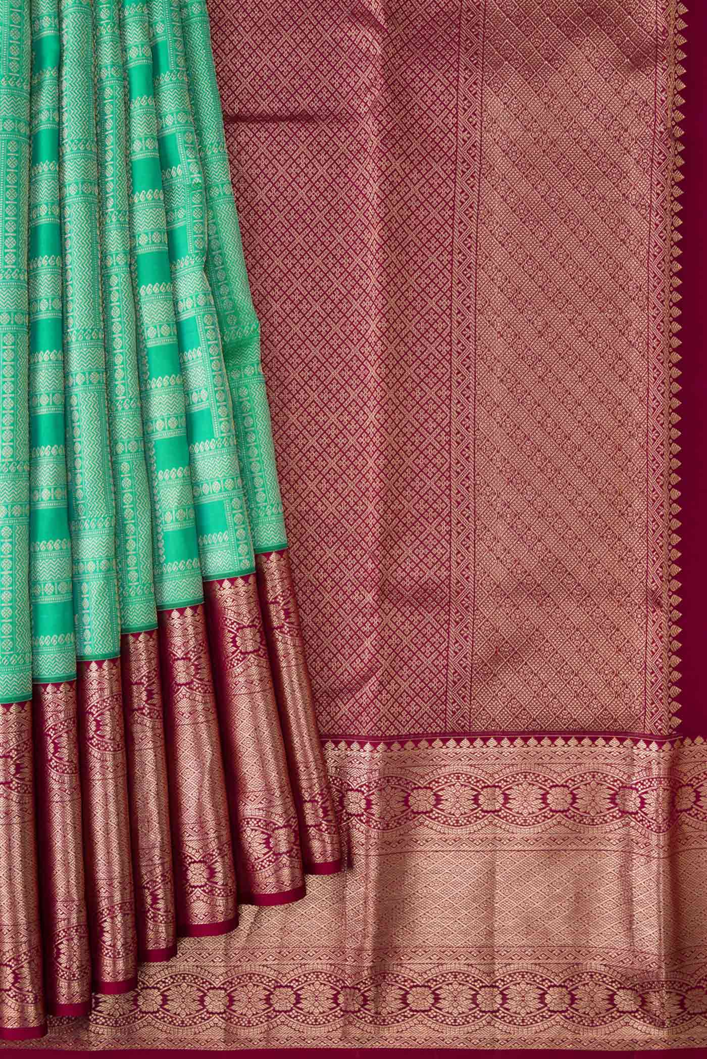 Sea Green Dual Tone Kanchipuram Silk Saree - Image 4