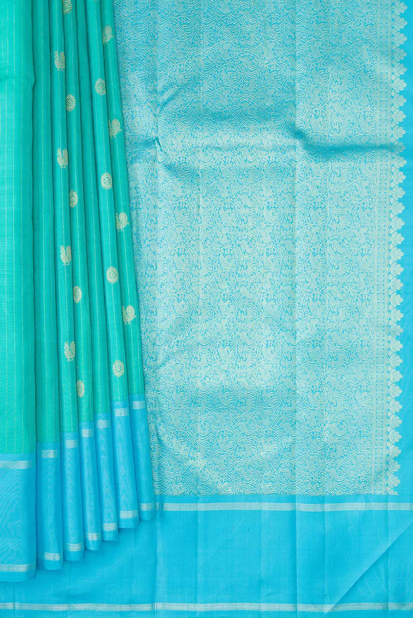 Turquoise Kanchipuram Silk Saree - Image 4