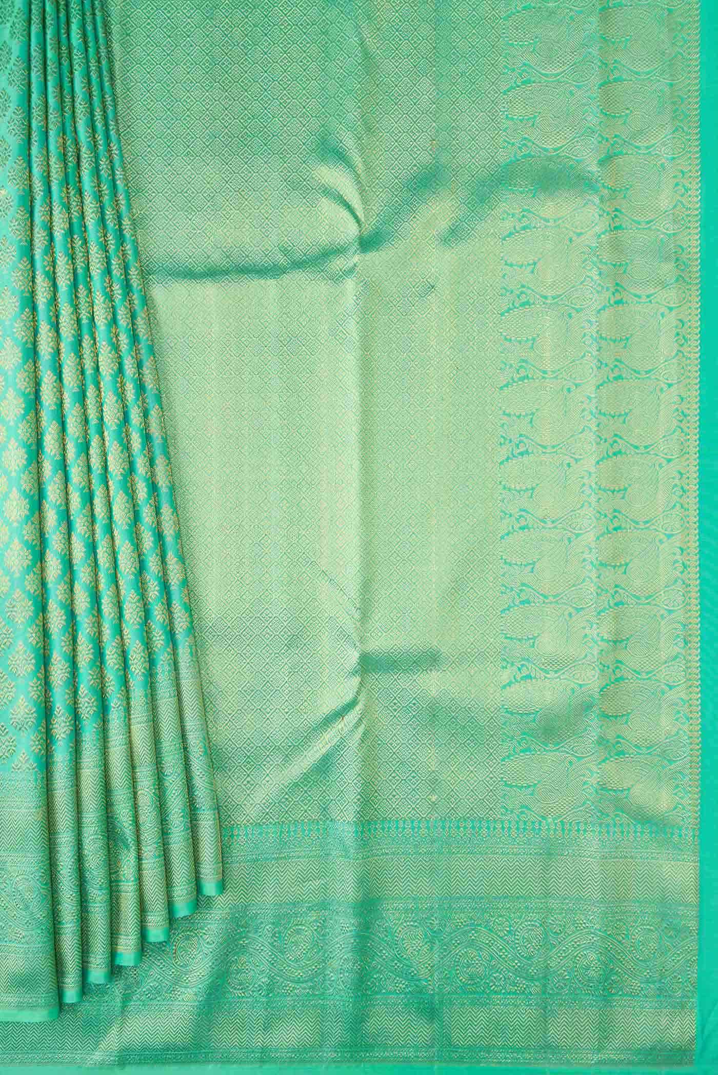 Sea Green Dual Tone Kanchipuram Silk Saree - Image 2