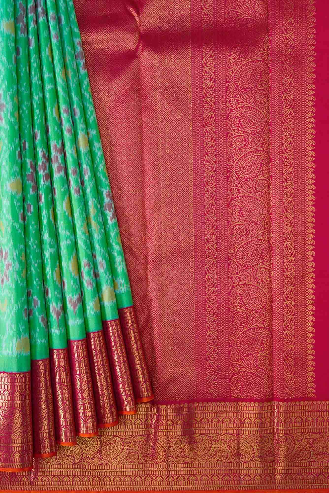 Pure Silk Pure Zari Sea Green Dual Tone Kanjivaram Saree - Image 2