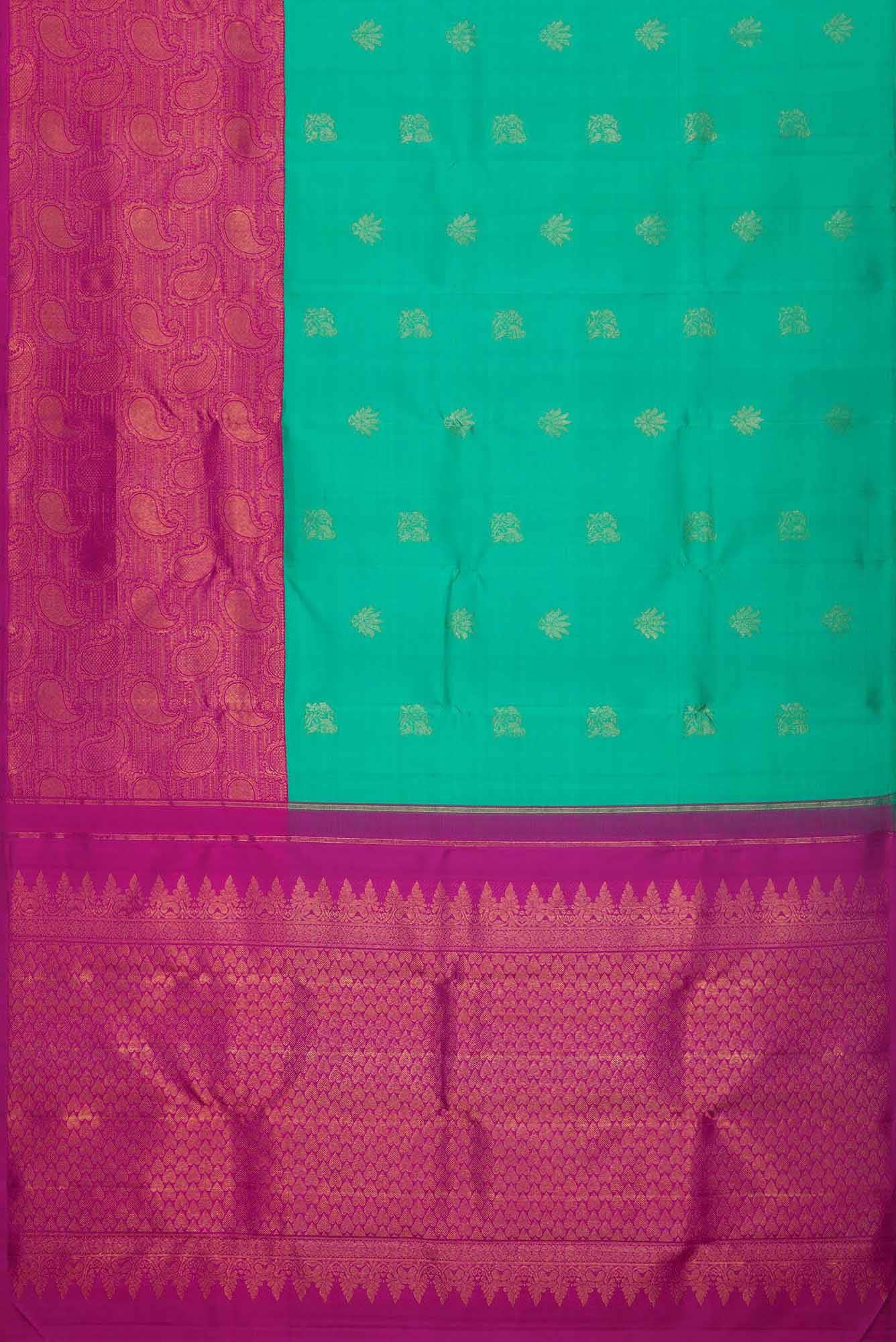 Pure Silk Pure Zari Sea Green Dual Tone Kanjivaram Saree - Image 4