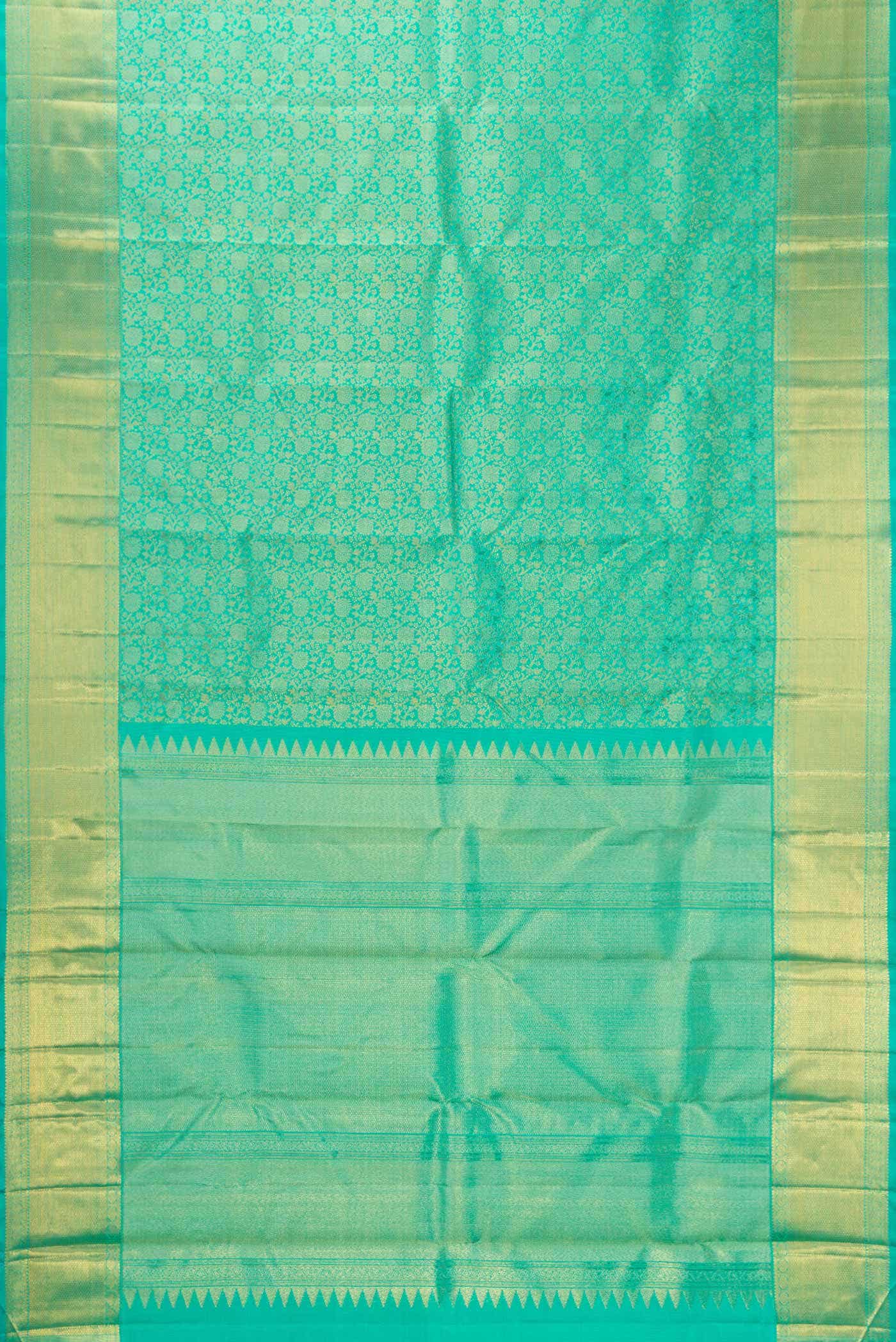 Pure Silk Pure Zari Sea Green Dual Tone Kanjivaram Saree - Image 4