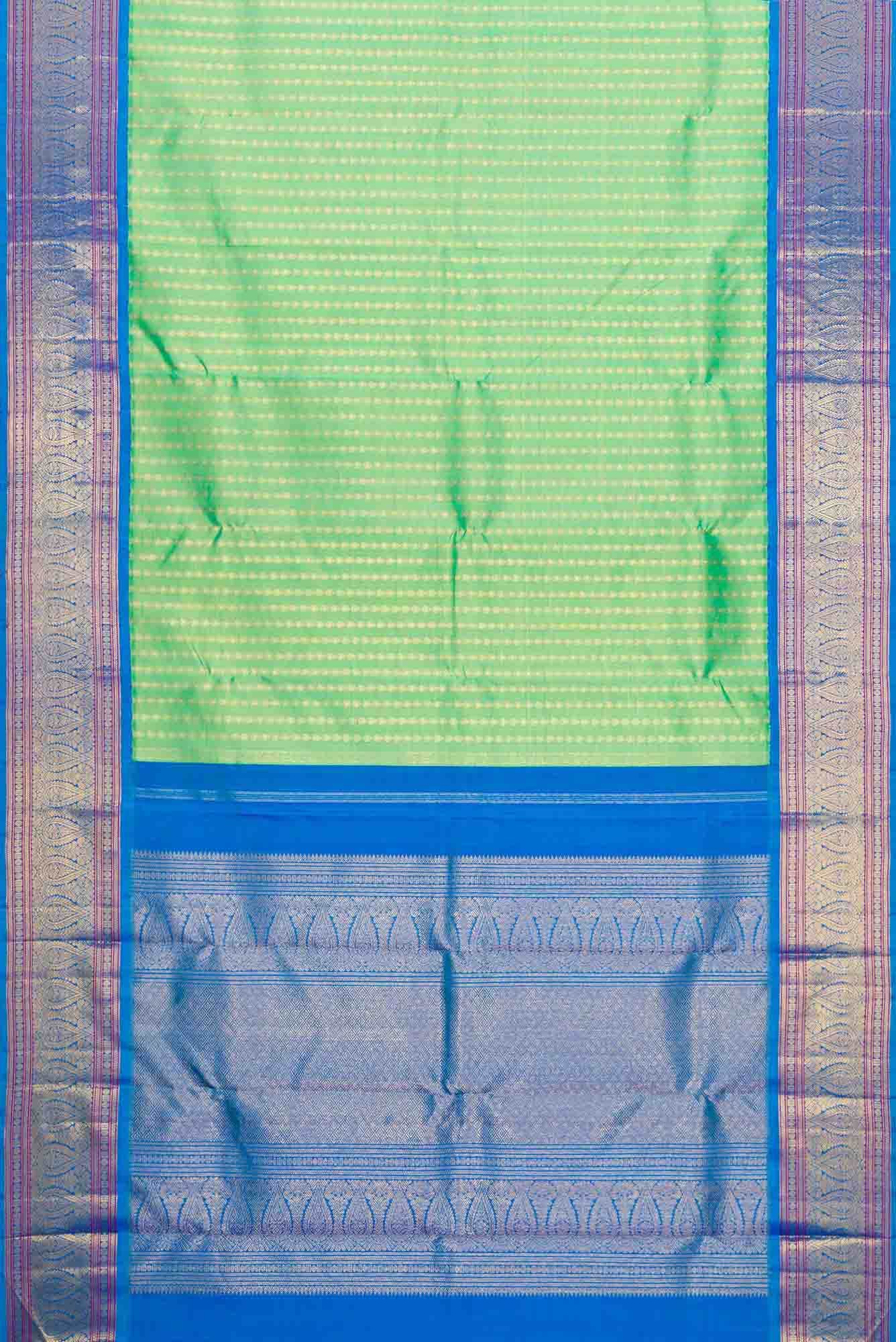 Pure Silk Pure Zari Sea Green Dual Tone Kanjivaram Saree - Image 4